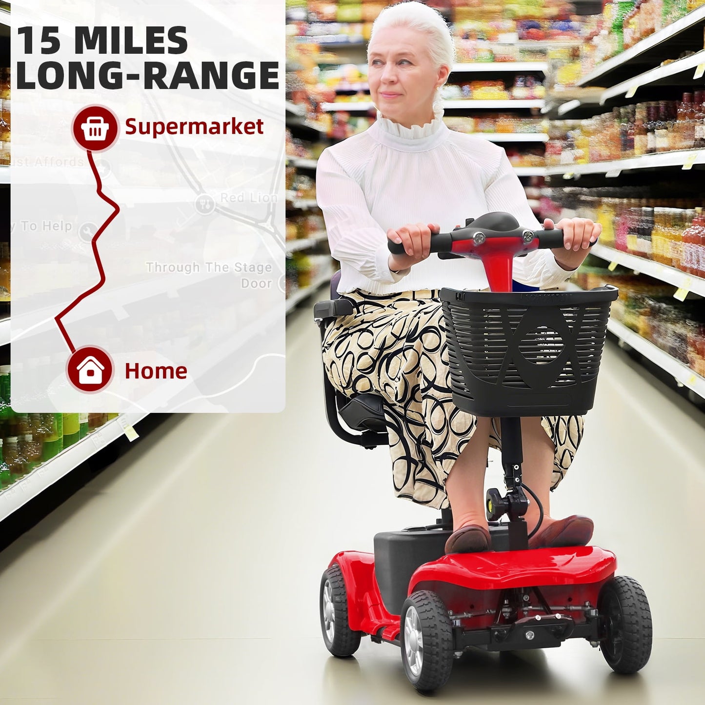 Arshin Mobility Scooters for Seniors,4 Wheels Outdoor Mobility Scooters Lightweight and Portable,180W 24V Electric Mobility Scooters with High-Power Motor,Suitable for Travel,Adults,Elderly(Red)