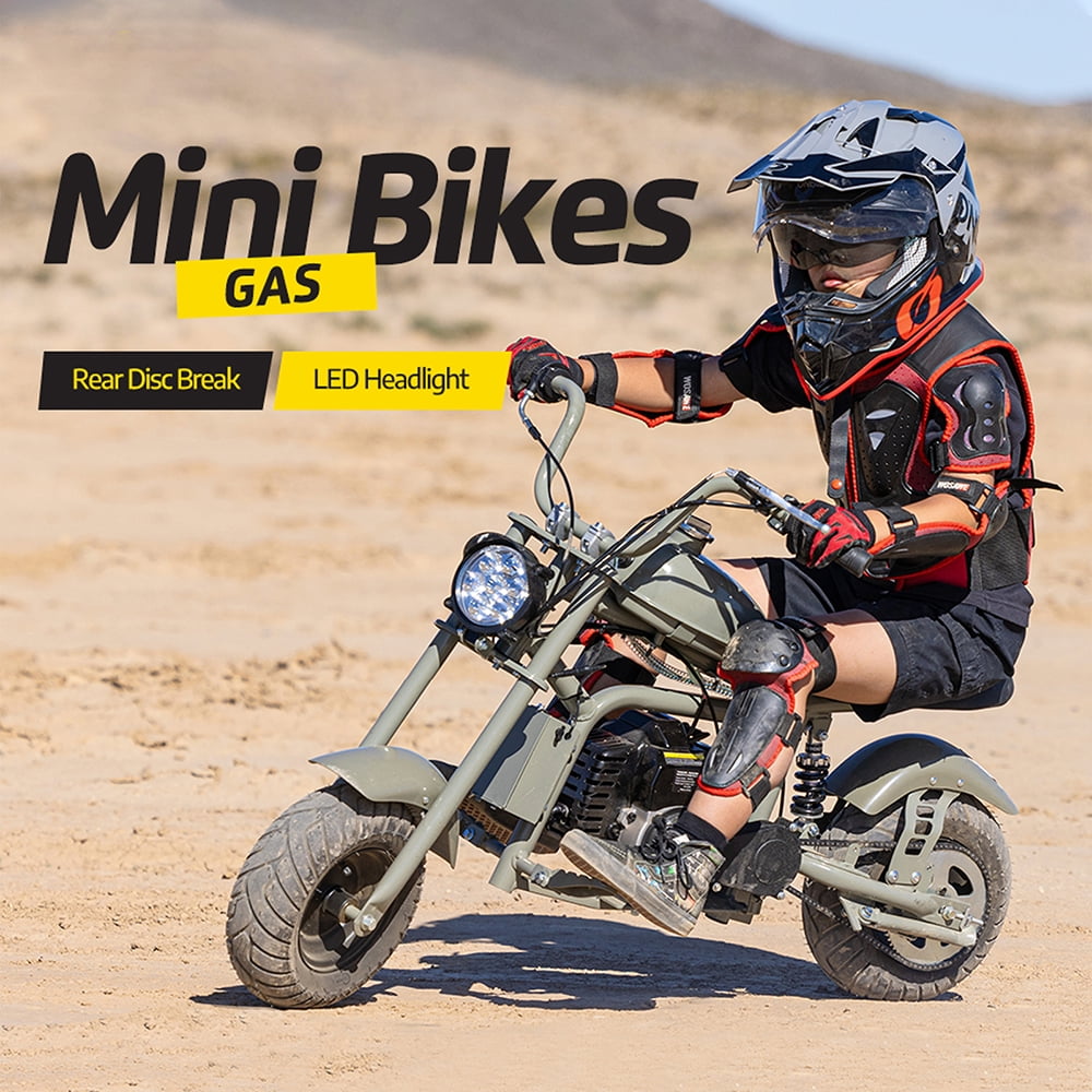 QEASET Gas Mini Chopper Bike, 40CC 4-Stroke Dirt Bike with Big Headlight, Rear Shock Absorber, Metal Frame, Disc Brakes, Max Load 165Lbs, Up to 20Mph, Gary