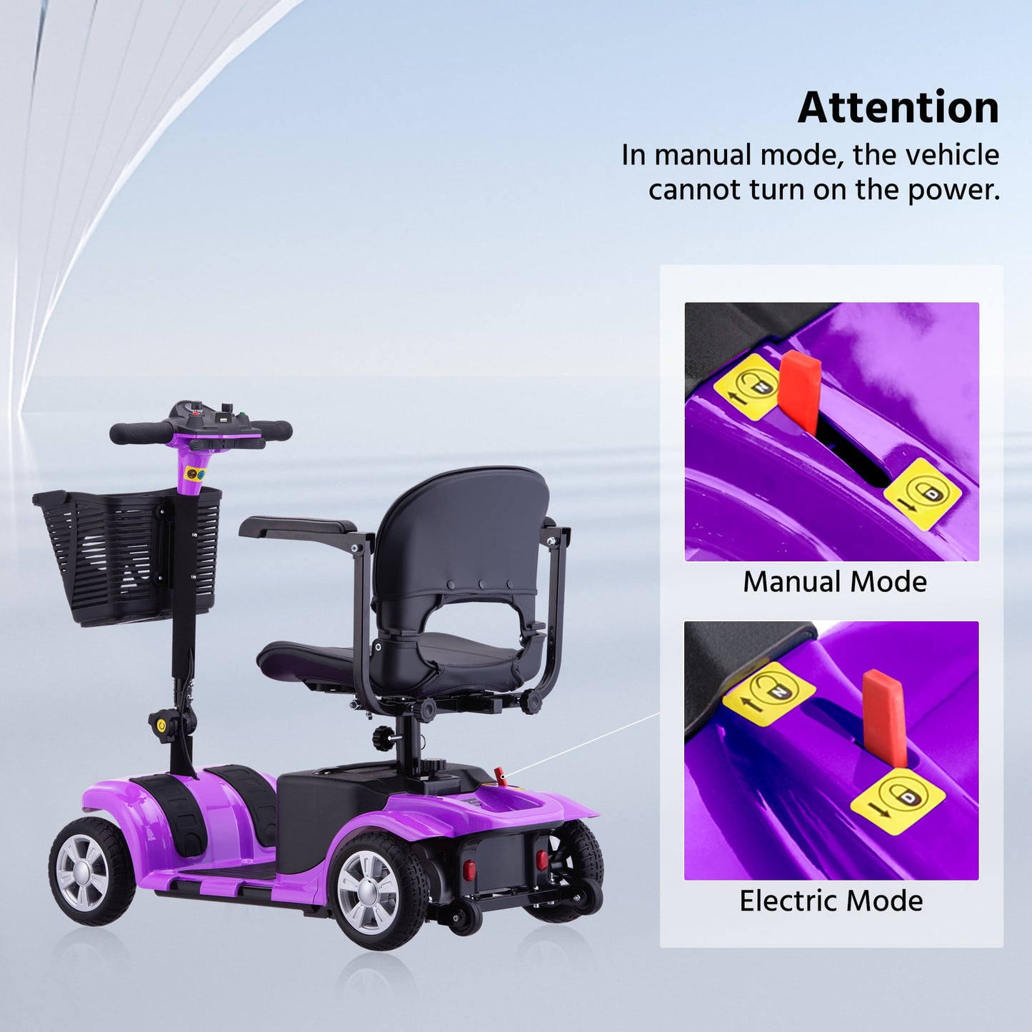 Arshin Mobility Scooter,4 Wheel Mobility Scooter for Adults,Senior, Electric Powered Chargeable Device for Travel，Purple
