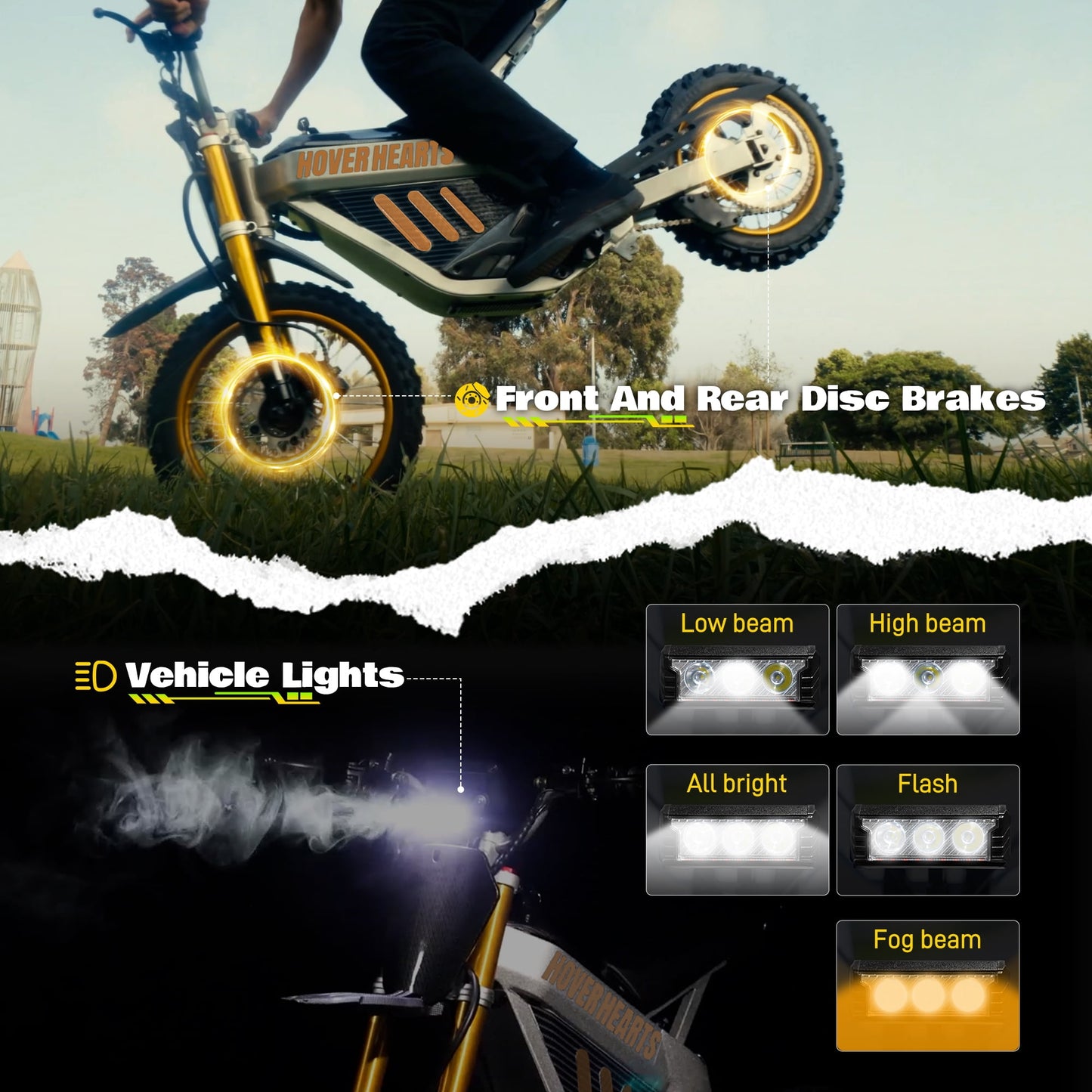 HOVERHEART 48V 3000W(Peak Power)Electric Dirt Bike for Adults - 42Mph Max Speed,Off-Road Motorcycle with Safe LFP Battery and Dual Hydraulic Disc Brakes