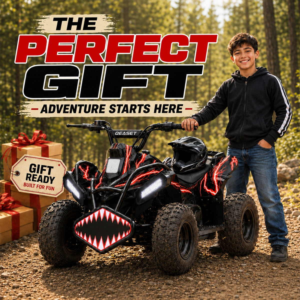 39cc Teen Gas ATV, Gas Powered 4 Wheeler for Teens 16+, 4-Stroke Beginner ATV, Up to 15 MPH, Adjustable Speed, Safety Switches, Front & Rear Brake - Red