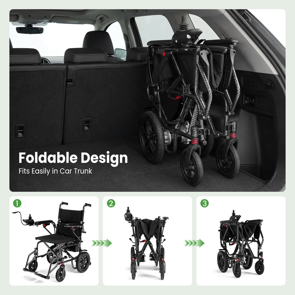 Ostrina Portable Electric Wheelchair,Lightweight Foldable Power Chair for Seniors & Adults,20+ Mile Range All‑Terrain,360°Joystick,286 lbs Capacity(Black)
