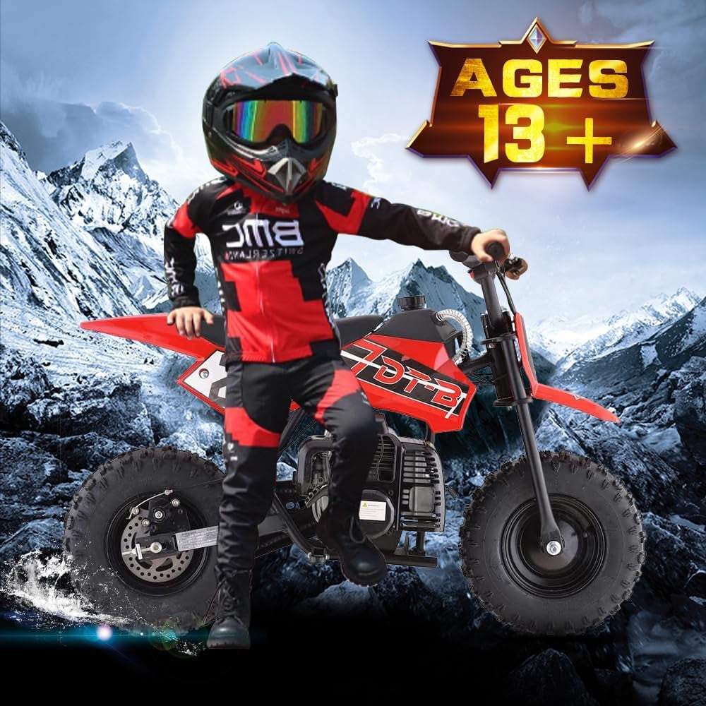Aoemoe Mini Kid Dirt Bike, 49 CC 2-Stroke Gas Bike with Off-Rode Tire, Suspensions, Disc Brakes, Max Load 160Lbs, Up to 20Mph, EPA Approved