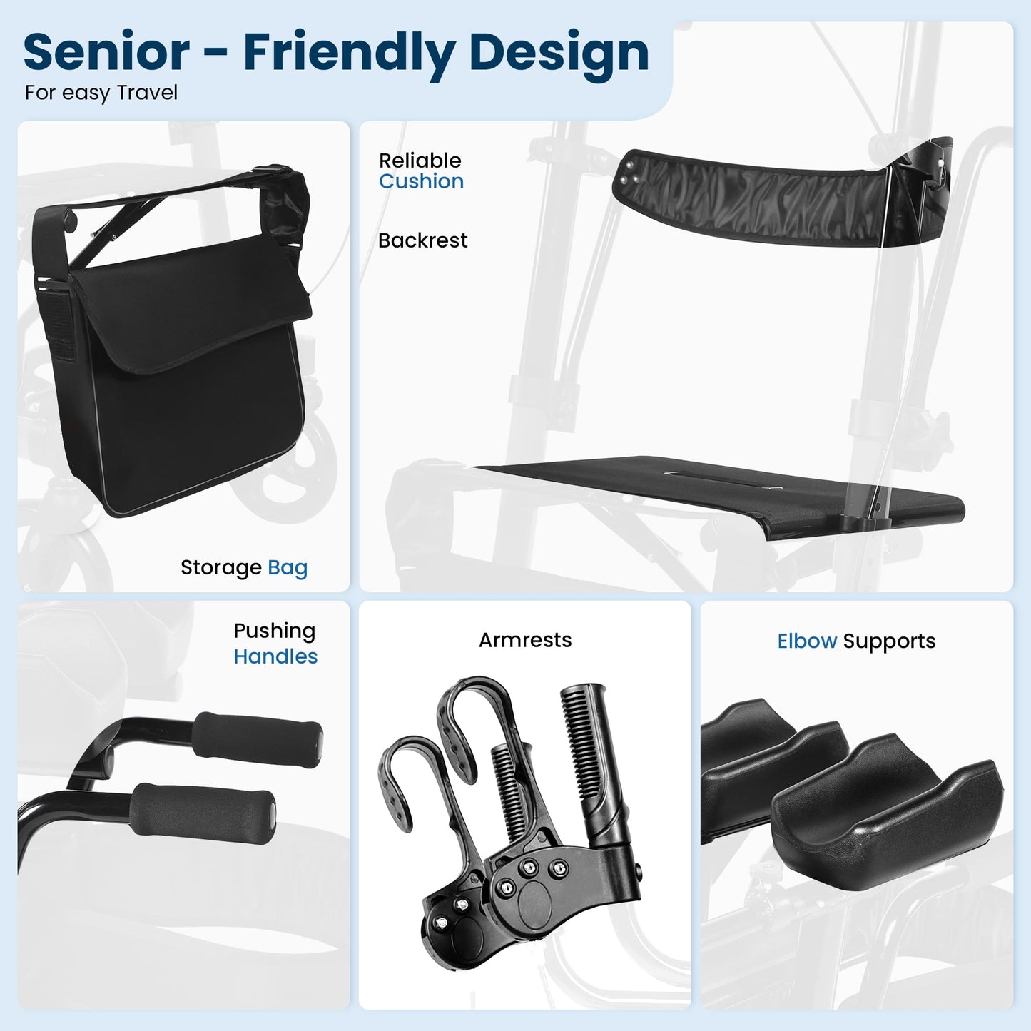 QEASET Folding Mobility Walkers, Convertible wheelchair, Black