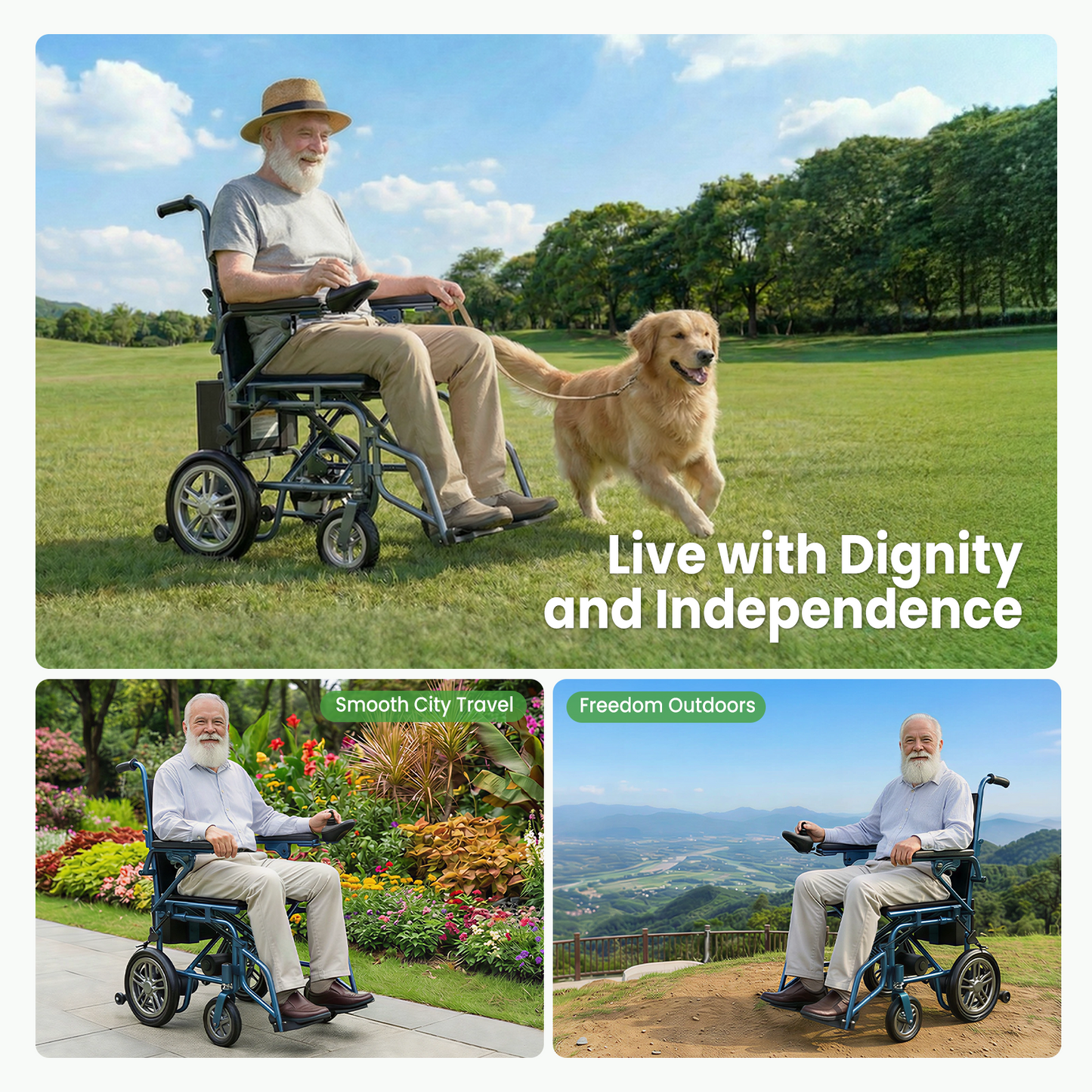 Arshin Electric Wheelchair,15+ Miles Long-Range(286LBS)Lightweight Portable Electric Wheelchair for Adults,Smart Motorized Mobility Scooter with 360°Joystick,Warranty,Blue