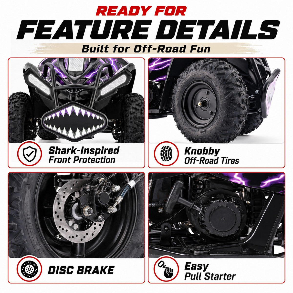 39cc Teen Gas ATV, Gas Powered 4 Wheeler for Teens 16+, 4-Stroke Beginner ATV, Up to 15 MPH, Adjustable Speed, Safety Switches, Front & Rear Brake - Red