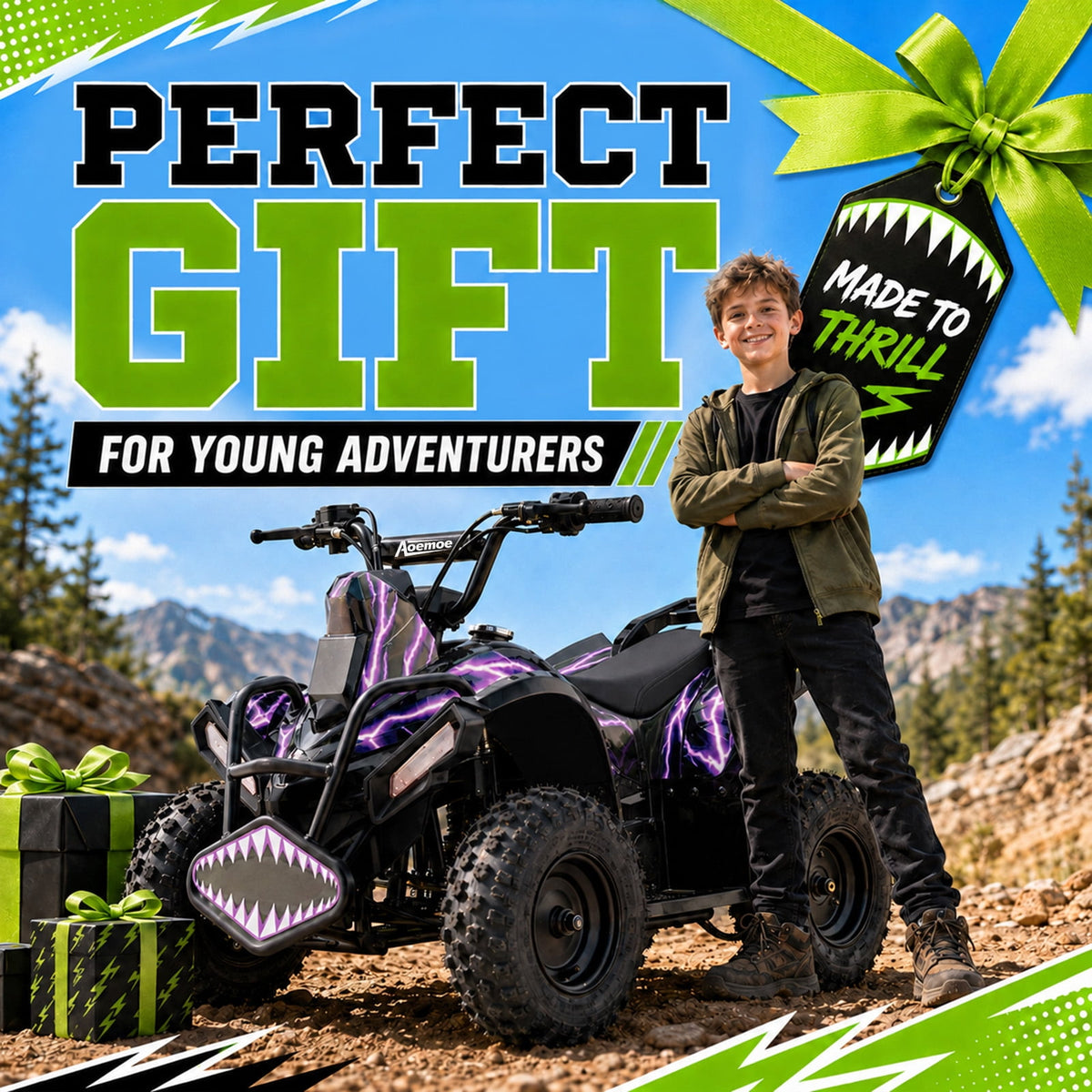 40cc Teen Gas ATV, Gas Powered 4 Wheeler for Teens 13+, 4-Stroke Beginner ATV, Up to 15 MPH, Adjustable Speed, Safety Switches, Front & Rear Brakes - Purple