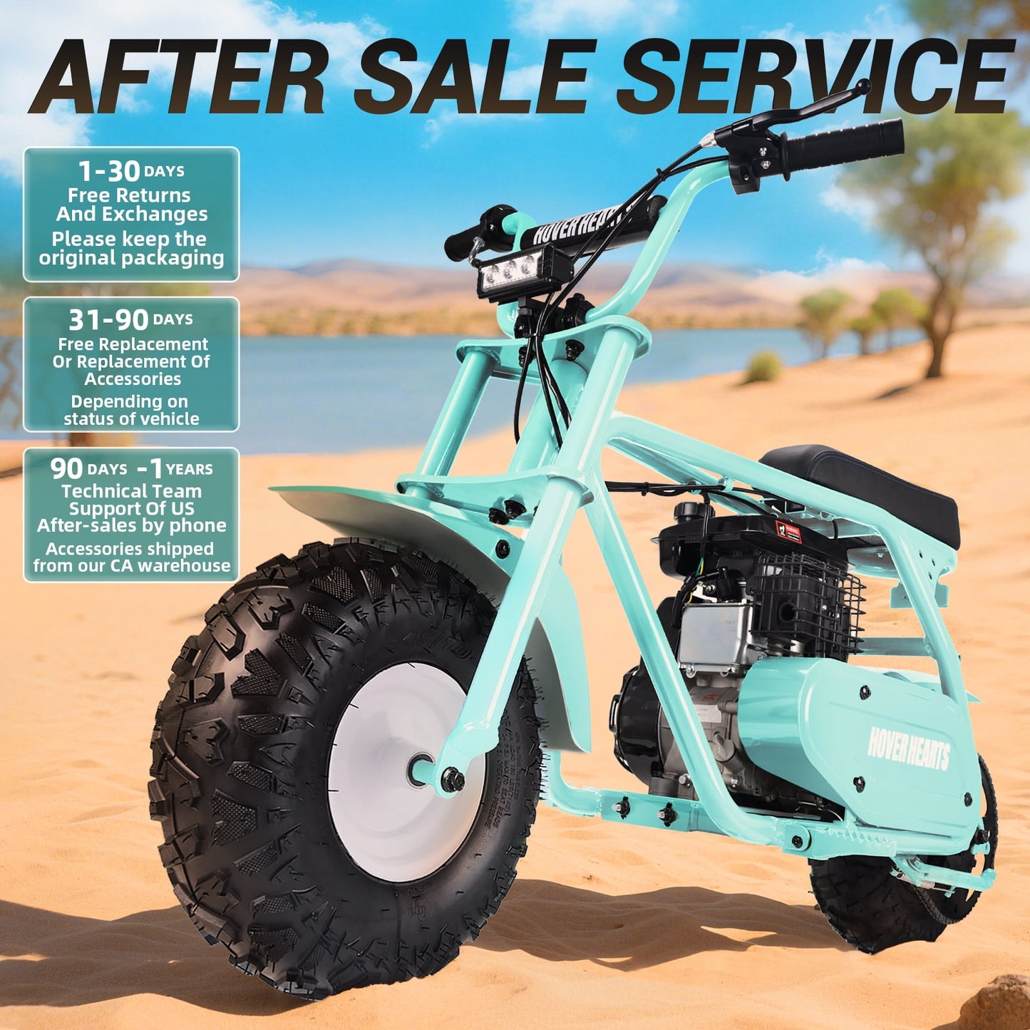 HOVERHEART Gas Mountain Bike, 105cc 4-Stroke Gas Powered Off Road Motorcycle (Model-MB0001) with Led Lights, Disc Brake, Max Load 200Lbs, Up to 30Kph, NO OIL MIX REQUIRED