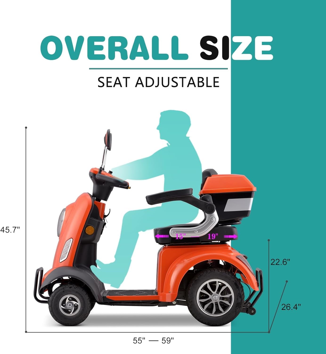 Aoemoe 4-Wheel Mobility Scooter, Electric Heavy Duty Wheelchair, 500 Lb Limit, Orange