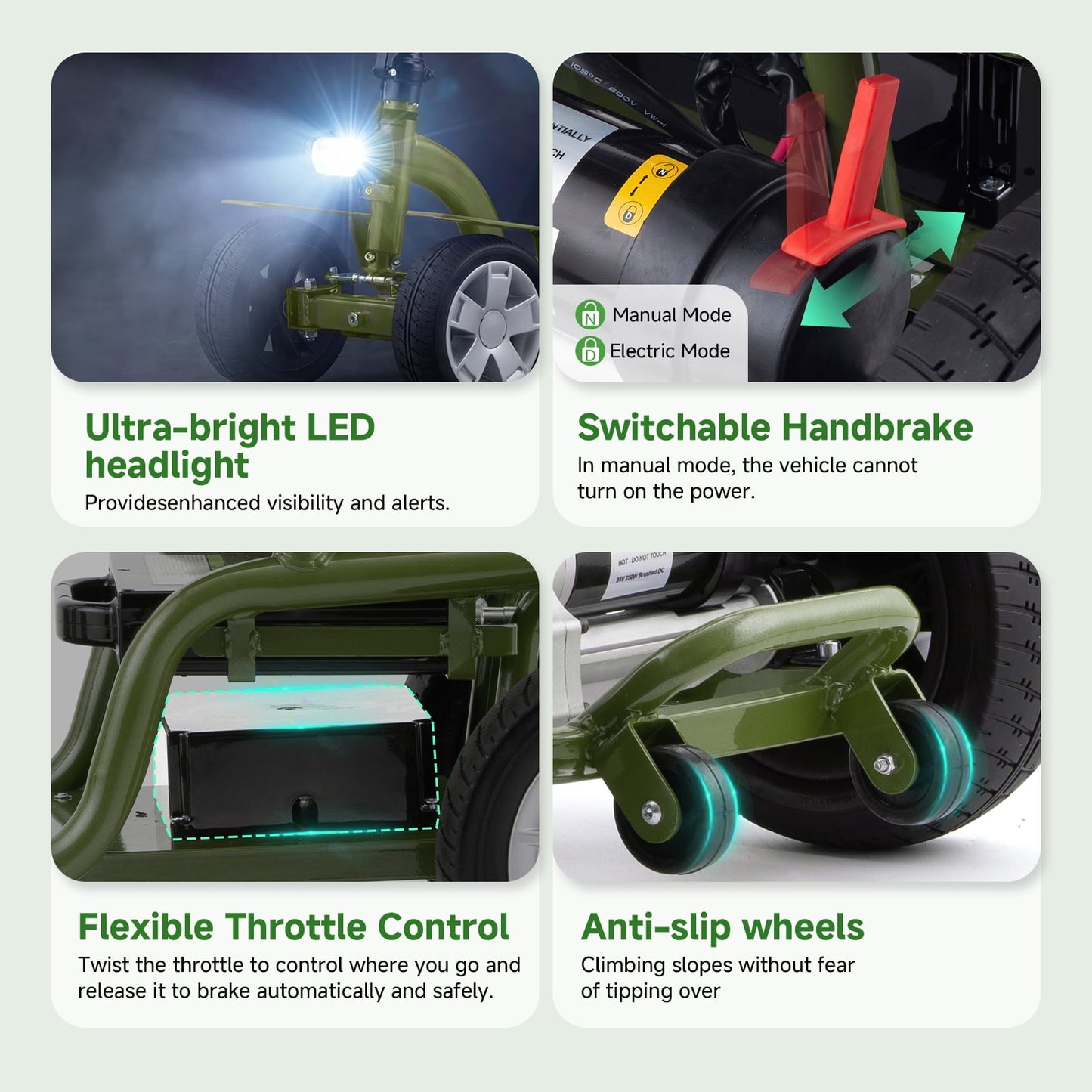 Arshin Mobility Scooter for Seniors & Adults,24V 250W Lightweight Foldable,300 lbs Capacity,Adjustable Speed(Green)