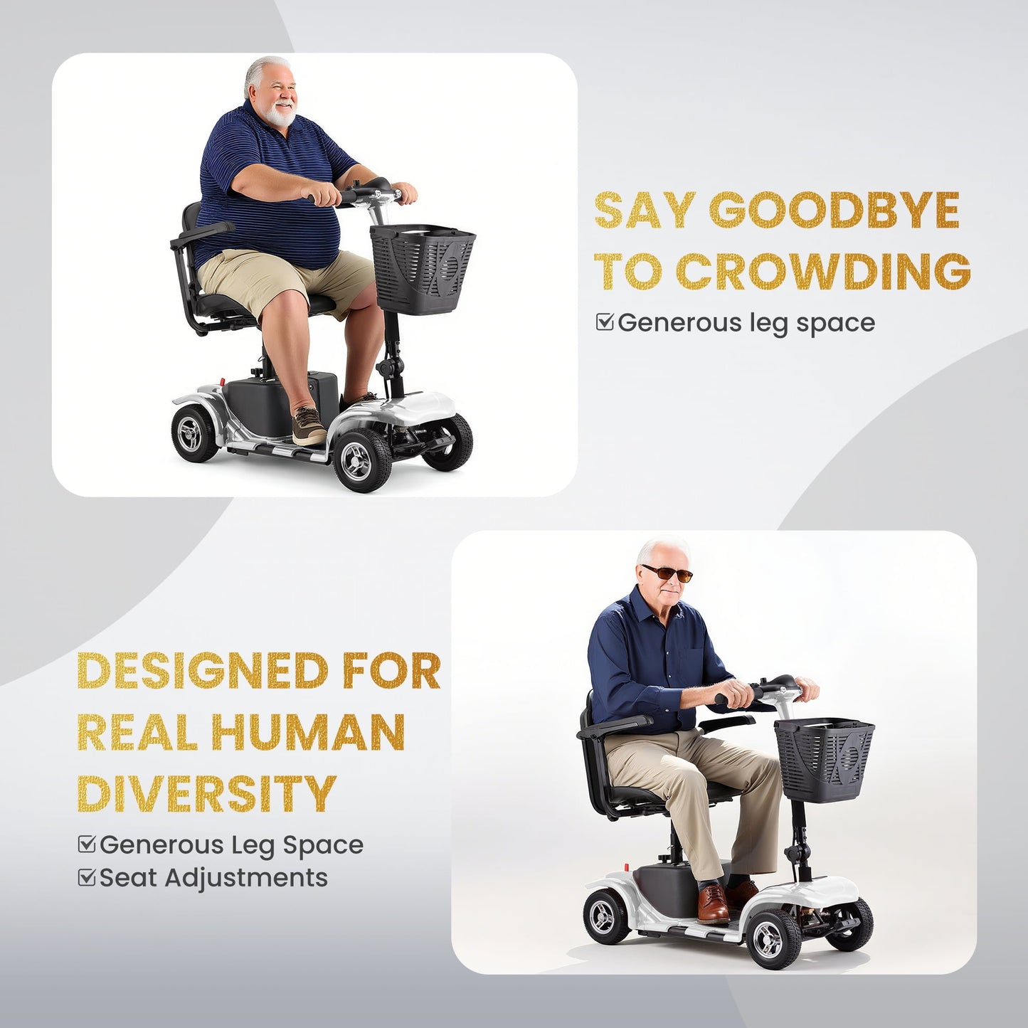 Arshin Upgrade 4 Wheels Mobility Scooter with Removable Battery,Compact Heavy Duty Mobile for Travel,Foldable Powered Wheelchair for Adult,300lbs,Silver
