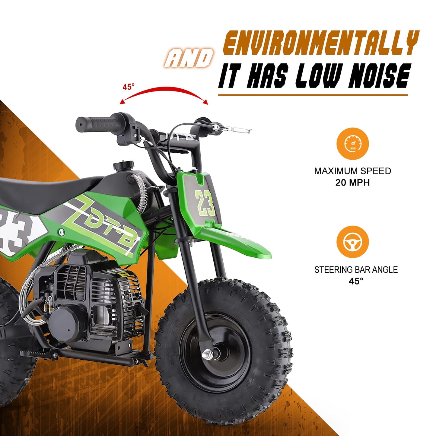 Arshin 50cc 2-Stroke Gas Dirt Bike for Kids,20 MPH Mini Pit Bike with Off-Road Tires & Disc Brakes,Soft Spring Seat,160 Lbs Max Load(Green)