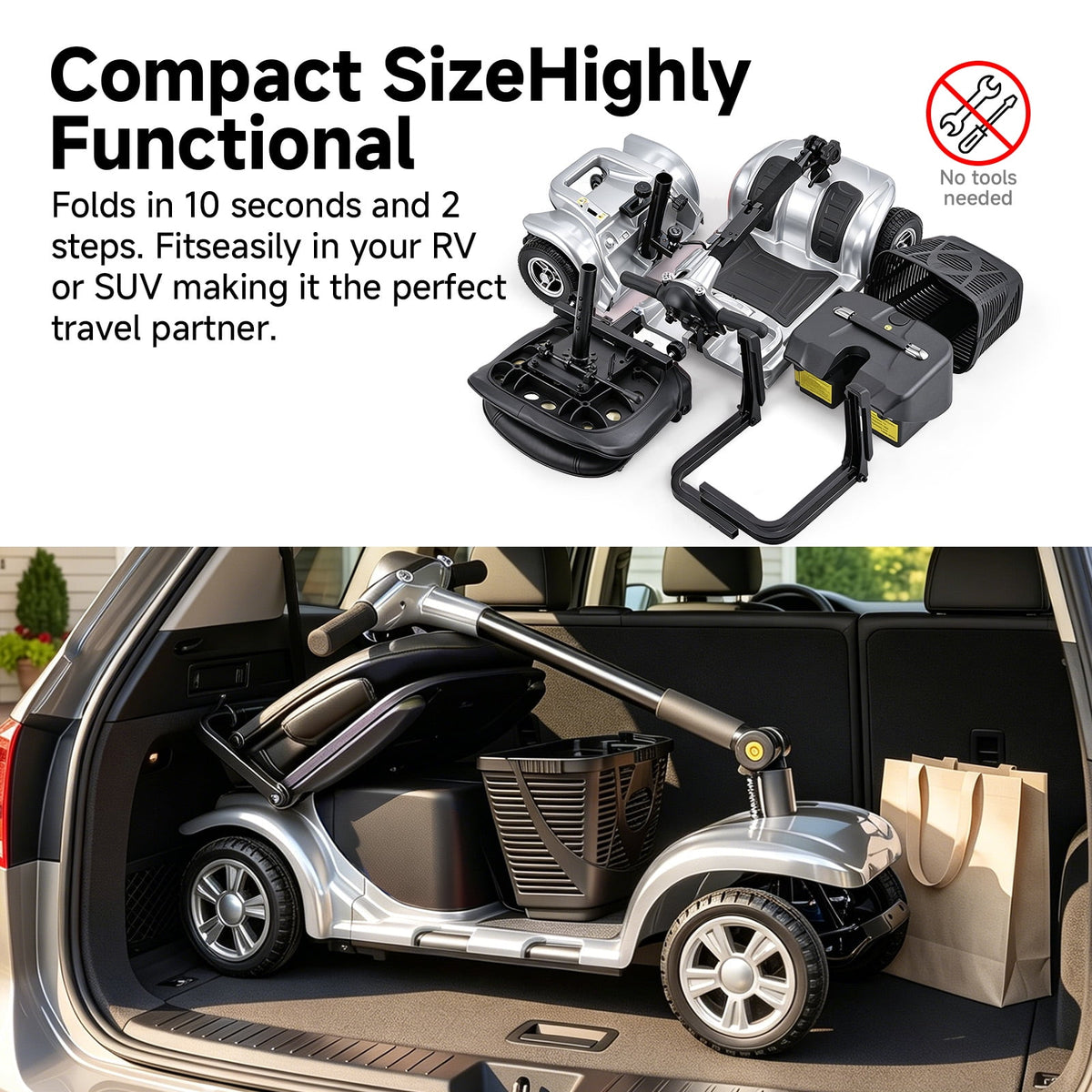 Ostrina Foldable 4-Wheel Mobility Scooter for Seniors,Portable Electric Wheelchair with USB Port,Easy Travel & Daily Use(Shining Silver)