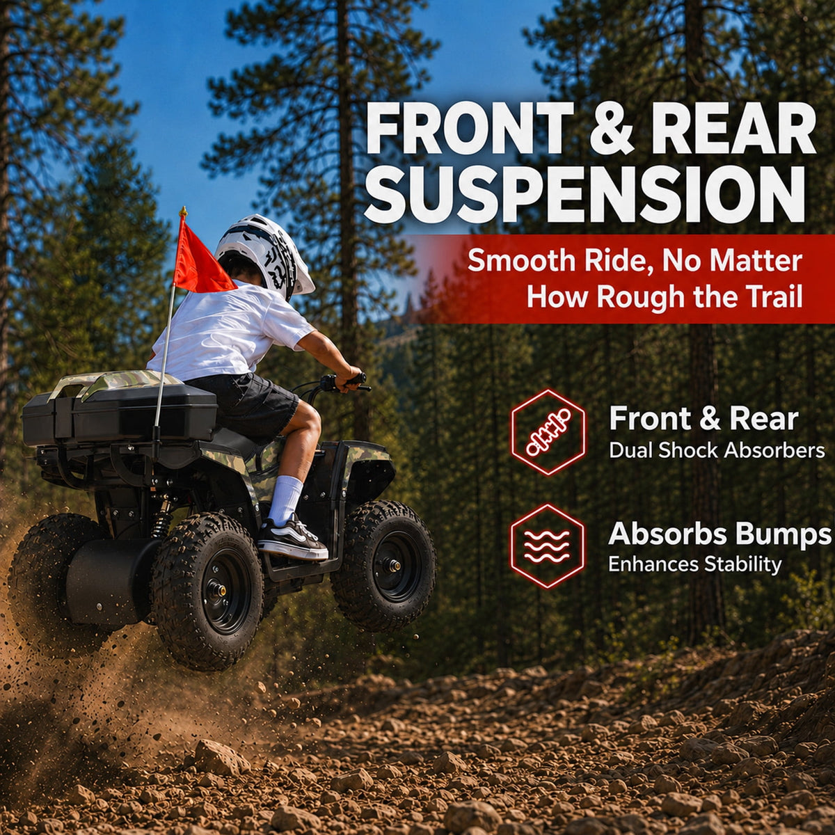 Aoemoe 40cc 4-Stroke Youth Ride-On for Ages 13+, Fuel Powered Pull Start with Front & Rear Disc Brakes, Adjustable Top Speed Up to 15 MPH, Safety Flag & Parental Speed Control, Green Camo