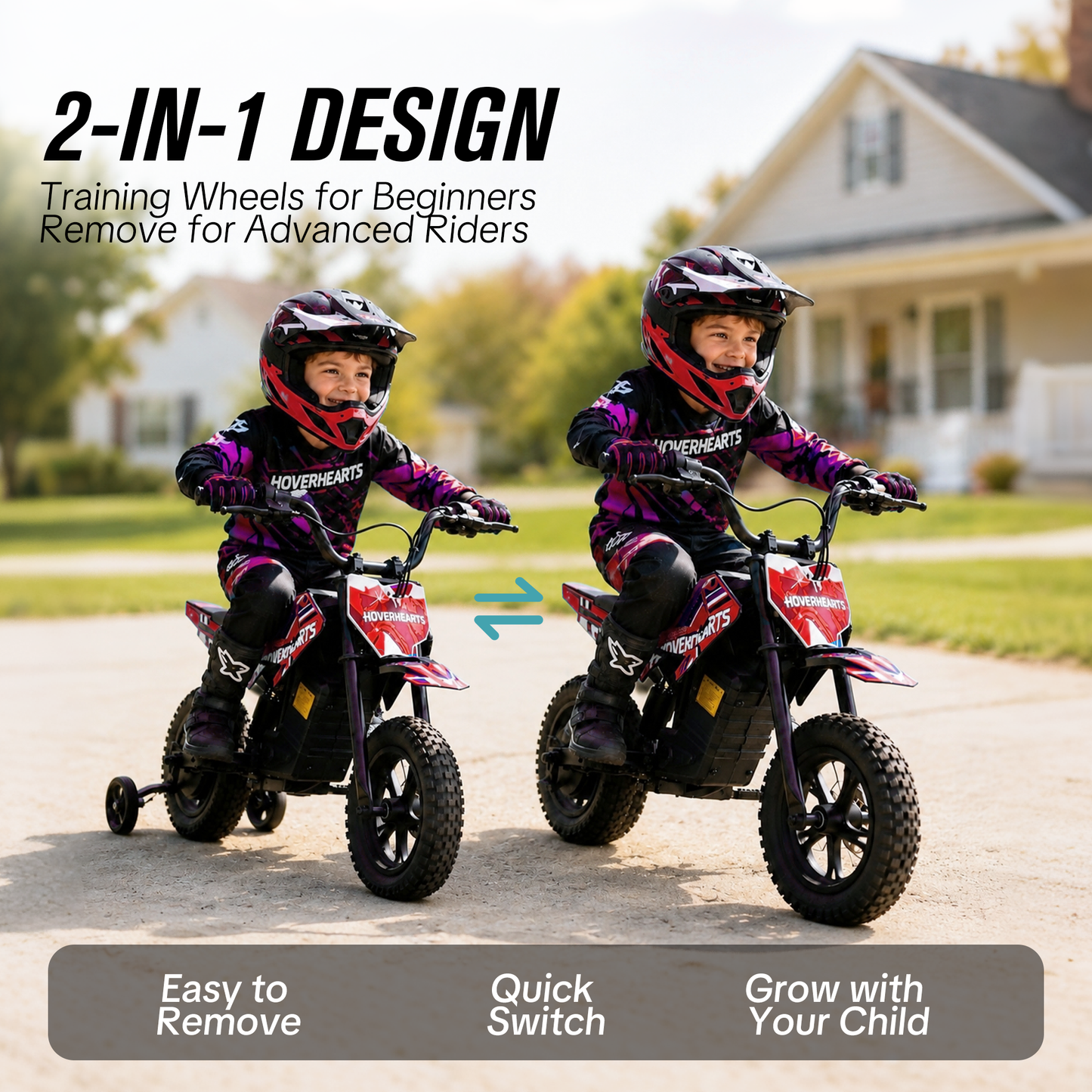 QEASET Dirt Rocket - Red with Decals, up to 6.21 mph, 24V Electric Dirt Bike for Child 8+