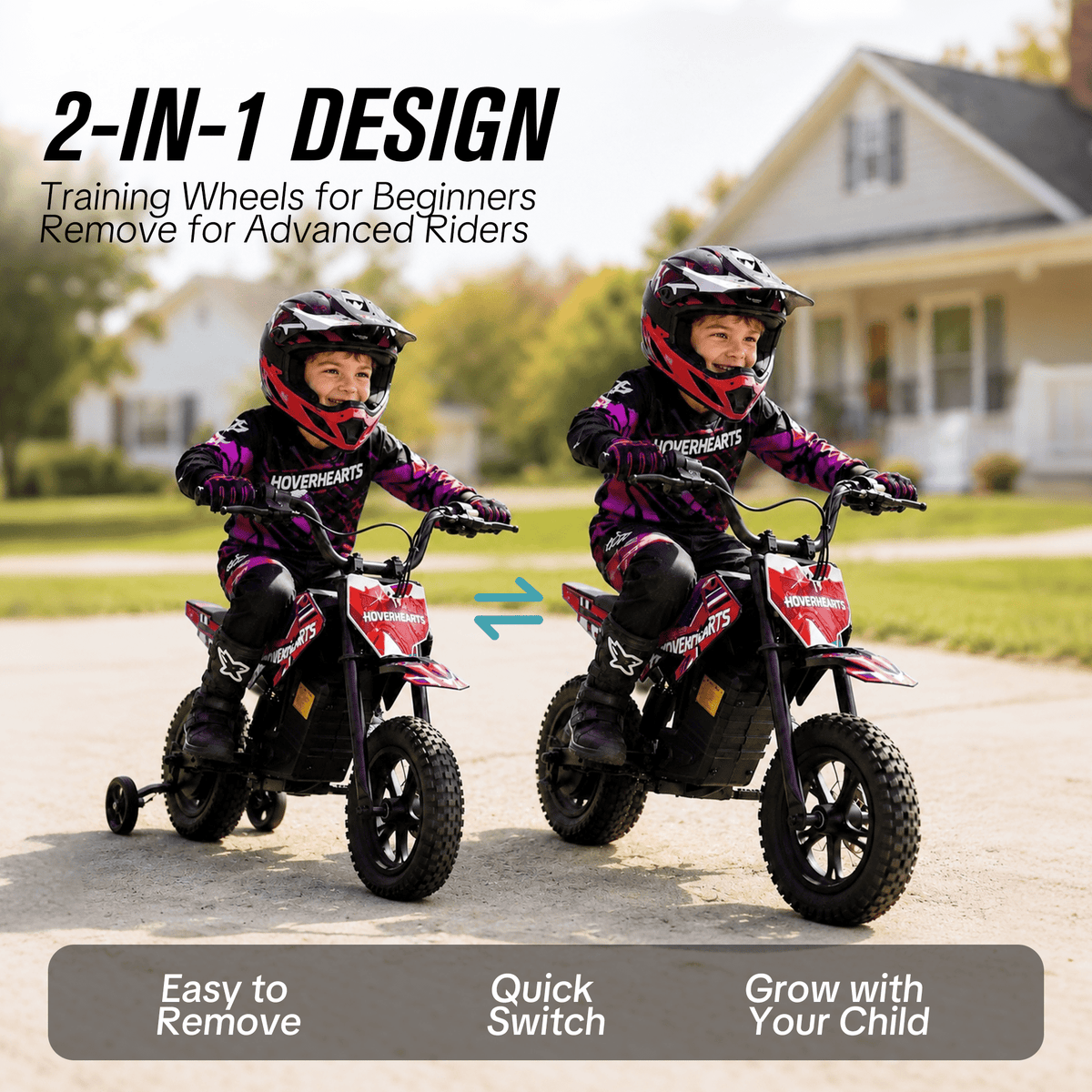 QEASET 24V Electric Mini Dirt Bike Ride-On Toy with Training Wheels, 120W Motor, 6.2 MPH Speed, Rechargeable Battery, Drum Brakes, Adjustable Seat, Outdoor Vehicle, Red