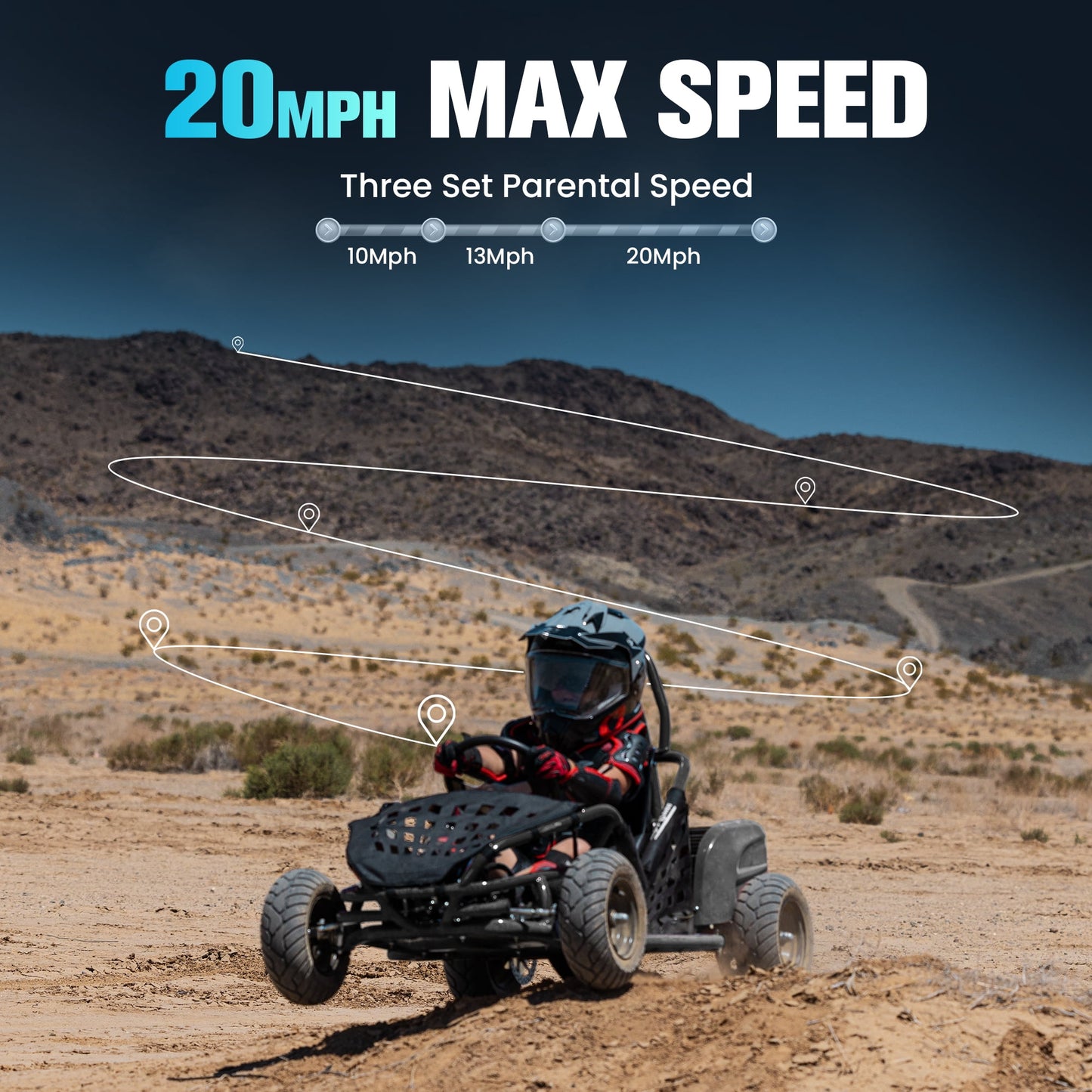 QEASET 48V Electric Go-Kart 1000W Brushless Motor, 20mph Max, 13" All-Terrain Tires, High-Tensile Steel Frame, 4-Point Seat Belt, 3-Speed Control, Hydraulic Disc Brake,Black