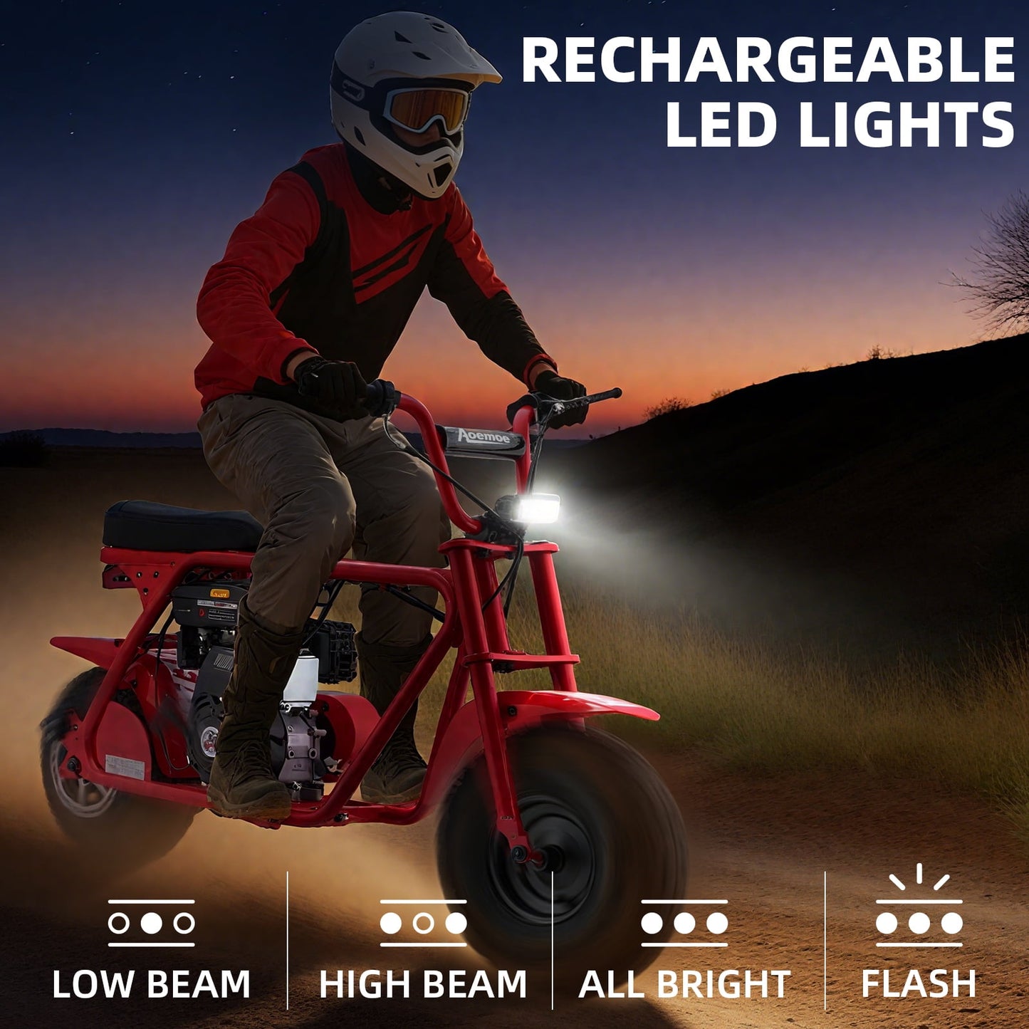 Mini Bike, Gas Dirt Bike, Minibike, Gas Powered Mini Bikes for Adults, 99cc-4 Stroke Pit Bikes with Led, Dirtbike Max Load 200 Lbs, Speed 34.5 KM/H, Perfect Gift