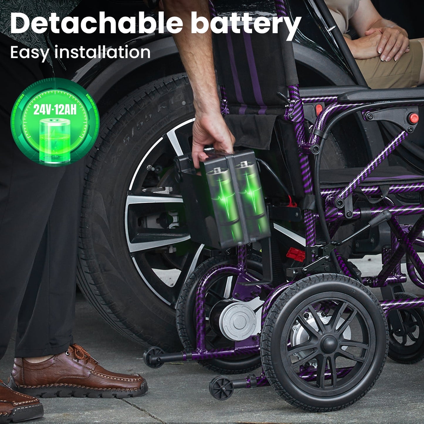 Aoemoe Electric Wheelchair Adults & Seniors – 286 lb Capacity, Dual Motor, 15 km Range, Lightweight Portable Power Chair, Black