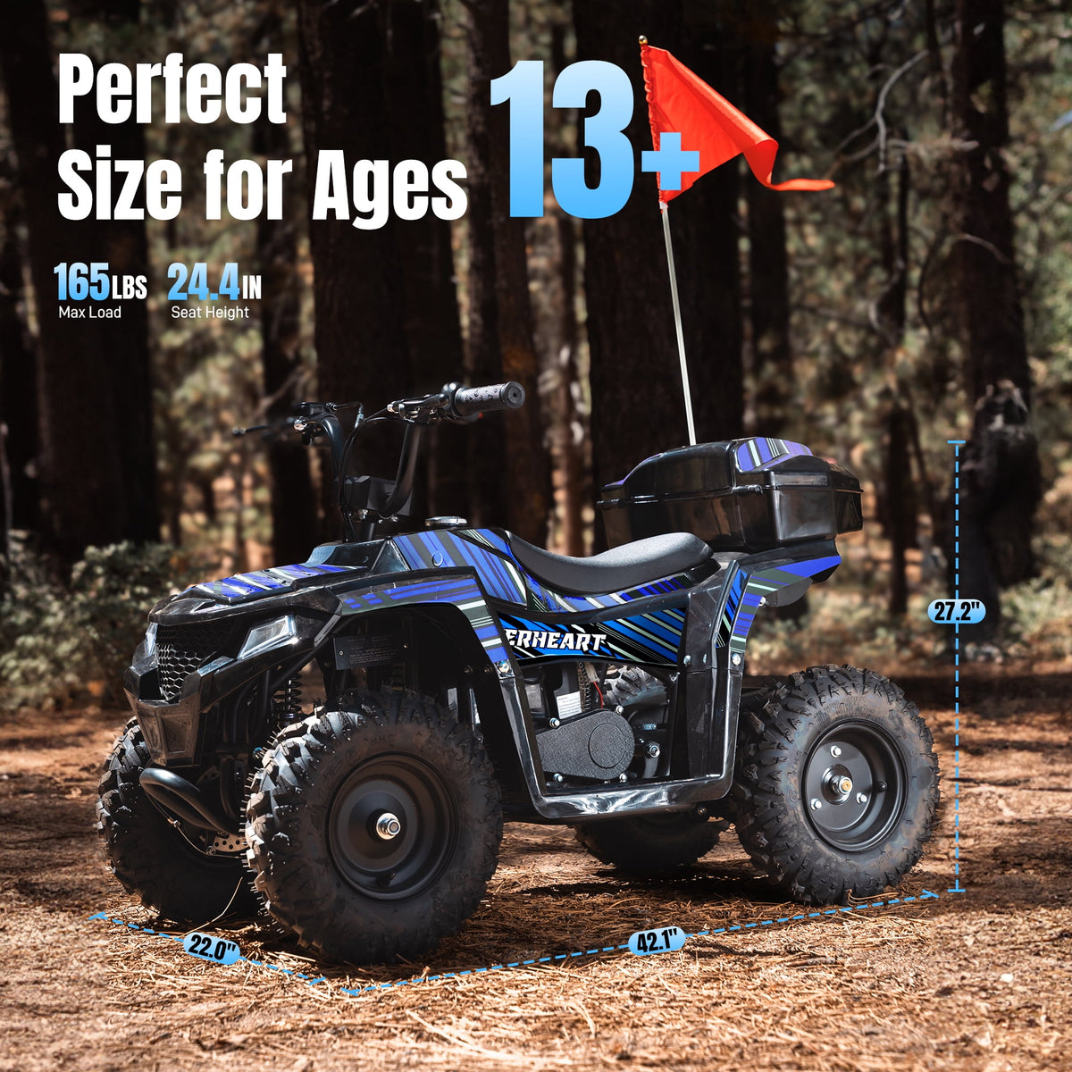 IVFJFV 40 cc Trail Blazer Ride-On Buggy,4 Stroke Dual-Speed Off-road 4-Wheeler, Key-Lock Safe & 10-15mph, Front & Rear Shocks and Knobby Tires for Grass, Dirt and Gravel,BLUE