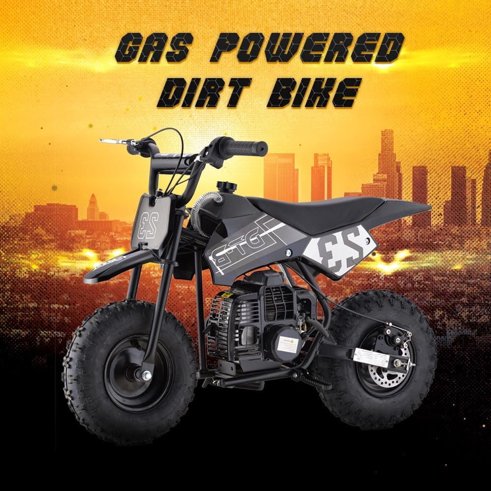 Aoemoe Mini Kid Dirt Bike, 49 CC 2-Stroke Gas Bike with Off-Rode Tire, Suspensions, Disc Brakes, Max Load 160Lbs, Up to 20Mph, EPA Approved