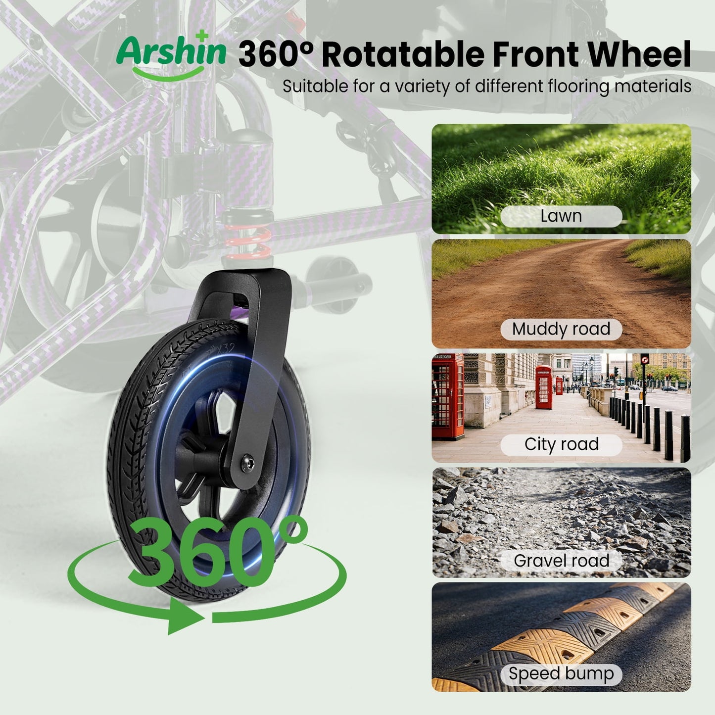 Arshin Electric Wheelchair Lightweight Foldable,20+ Miles Electric Wheelchairs for Adults,360°Joystick Motorized Wheelchair,286+ lbs Capacity,Purple