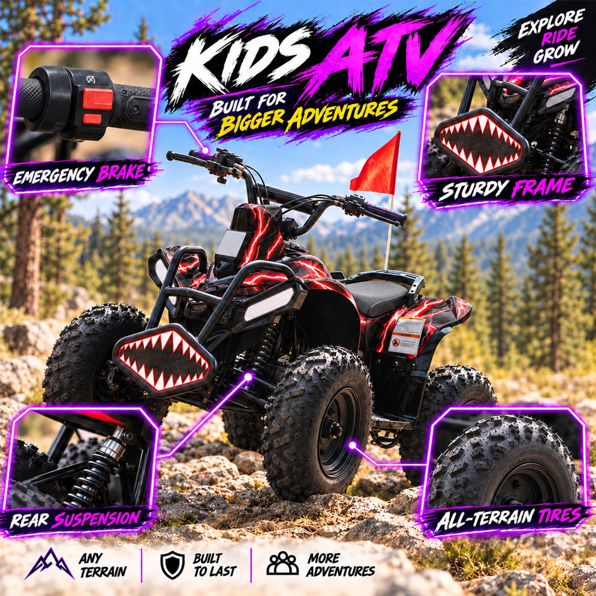 39cc Teen Gas ATV, Gas Powered 4 Wheeler for Teens 16+, 4-Stroke Beginner ATV, Up to 15 MPH, Adjustable Speed, Safety Switches, Front & Rear Brake - Red