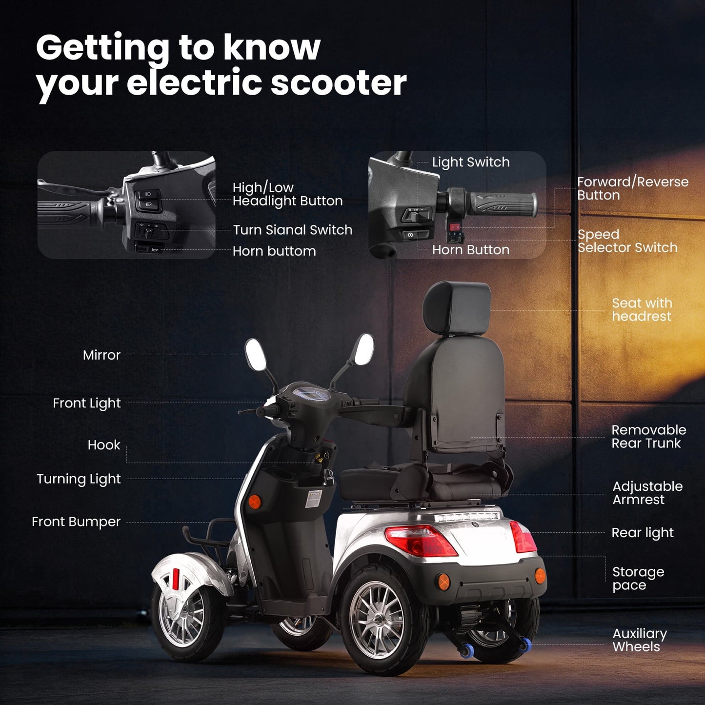 Arshin Heavy Duty 4 Wheel Mobility Scooters for Seniors & Adults 500lbs Capacity,800W All Terrain Electric Recreational Scooter