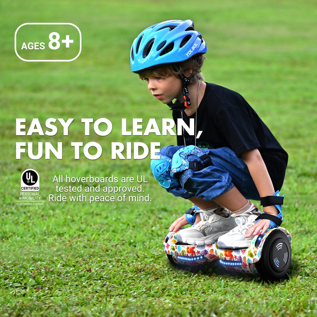 Tcdjtc Hoverboard with Bluetooth and Led Lights, Balance Board for Kids, Kids Outdoor Toys with 9 Mph Max Speed, All Terrain Hoverboard with UL 2272 Safety Standard