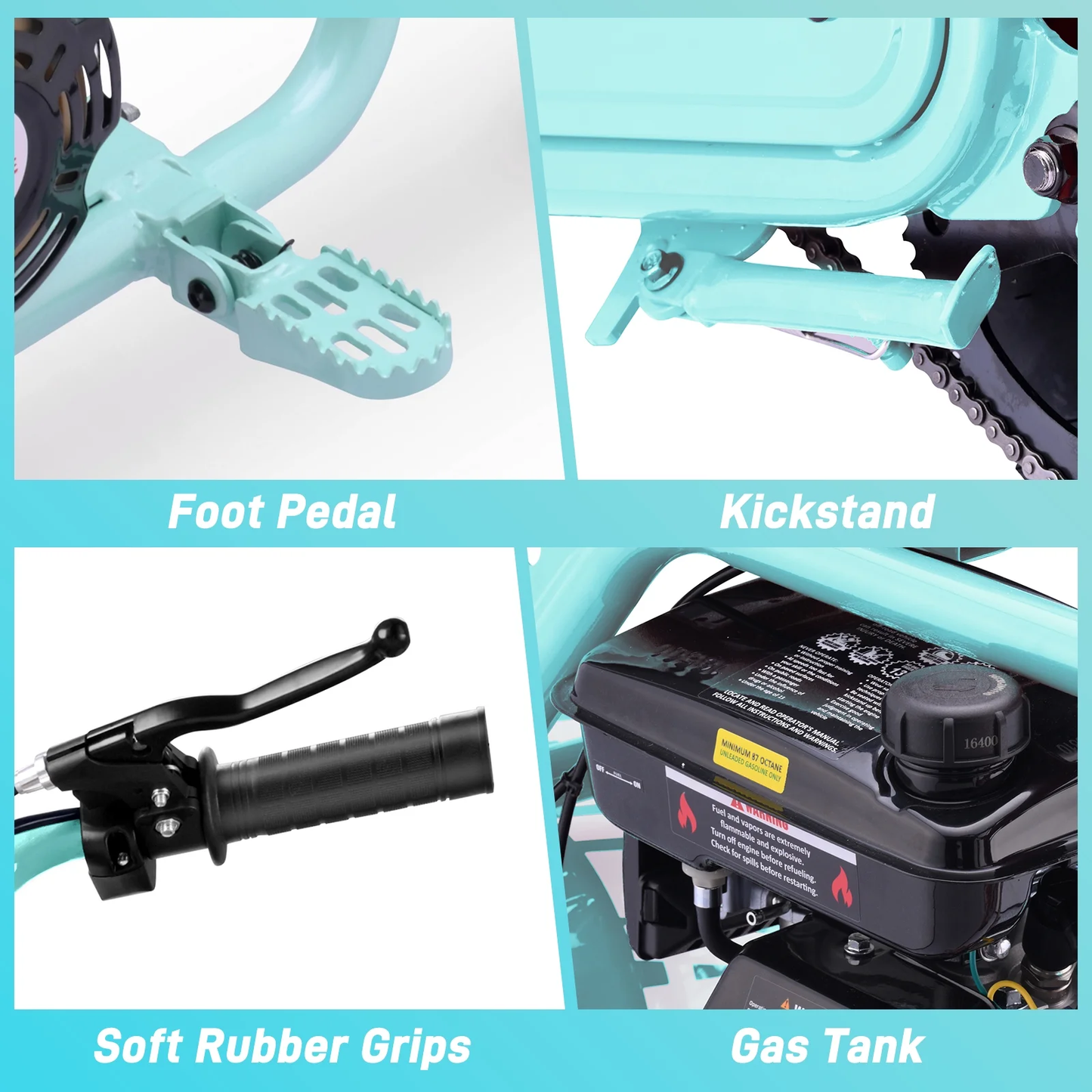 Aoemoe 99CC MB001 Gasoline Mini Dirt Bike,4-Stroke 18MPH Off Road Motorcycle, Weight Support Up to 165 LBS - Mint Green