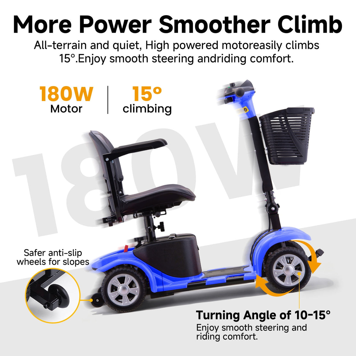 Ostrina All-Terrain Mobility Scooter with USB Charge,300lbs Foldable Powered Wheelchair for Adult,Compact Heavy Duty Mobile for Travel,Removable Battery,Blue
