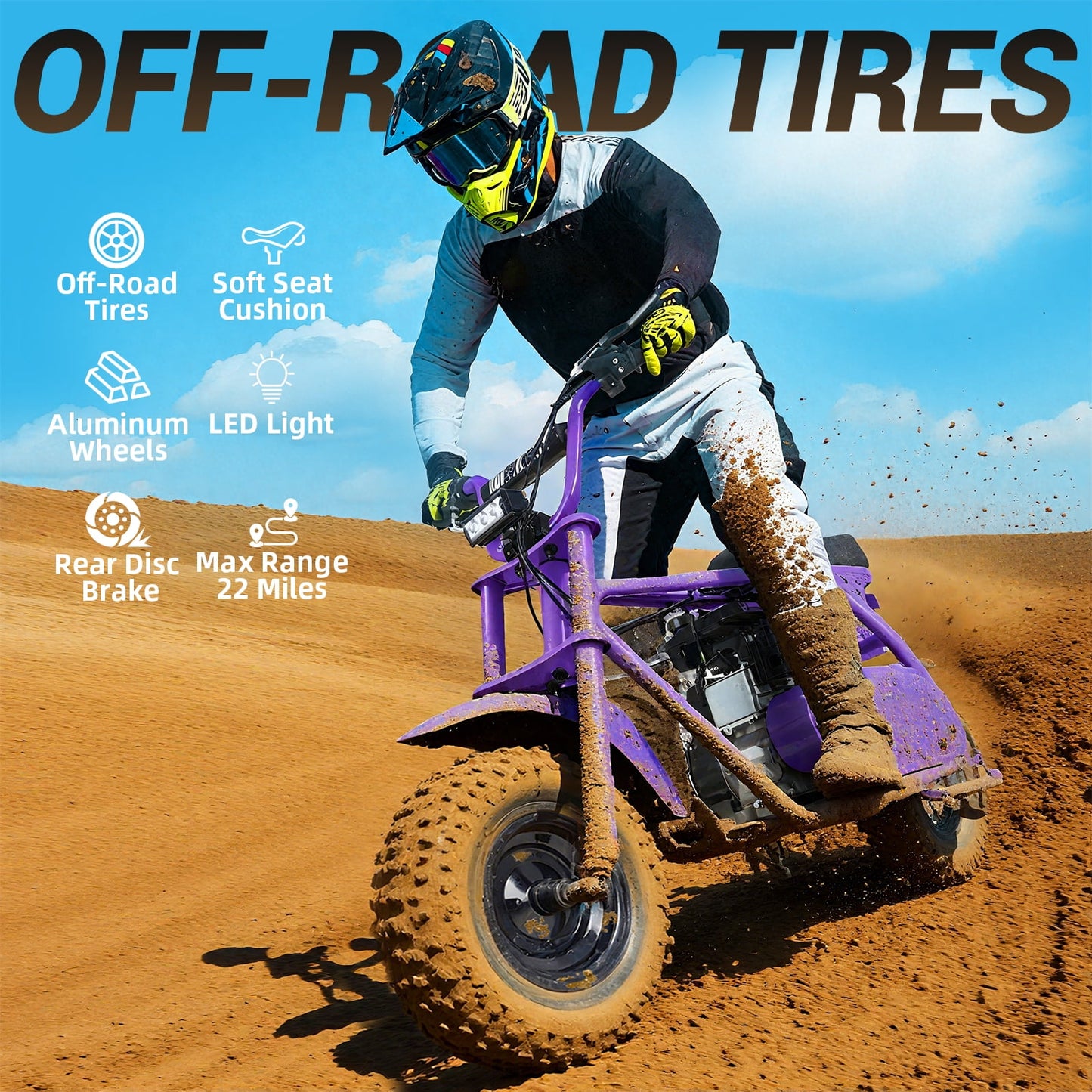 Aoemoe MB001 Gas Powered Mini Dirt Bike 99CC for Teens and Adults, 22MPH Off Road Motorcycle, Weight Support Up to 200 LBS - Purple