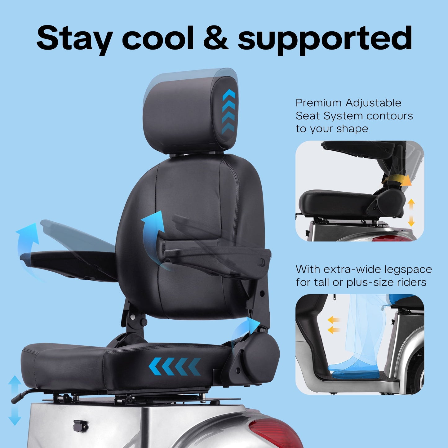 Upgrade Heavy Duty 3 Wheel Mobility Scooter for Seniors & Adults 500lbs Capacity,Arshin Electric Powered Wheelchair Device for Travel,800W All Terrain Mobility Scooter,31 Miles Range,7-15 Mph(Silver)