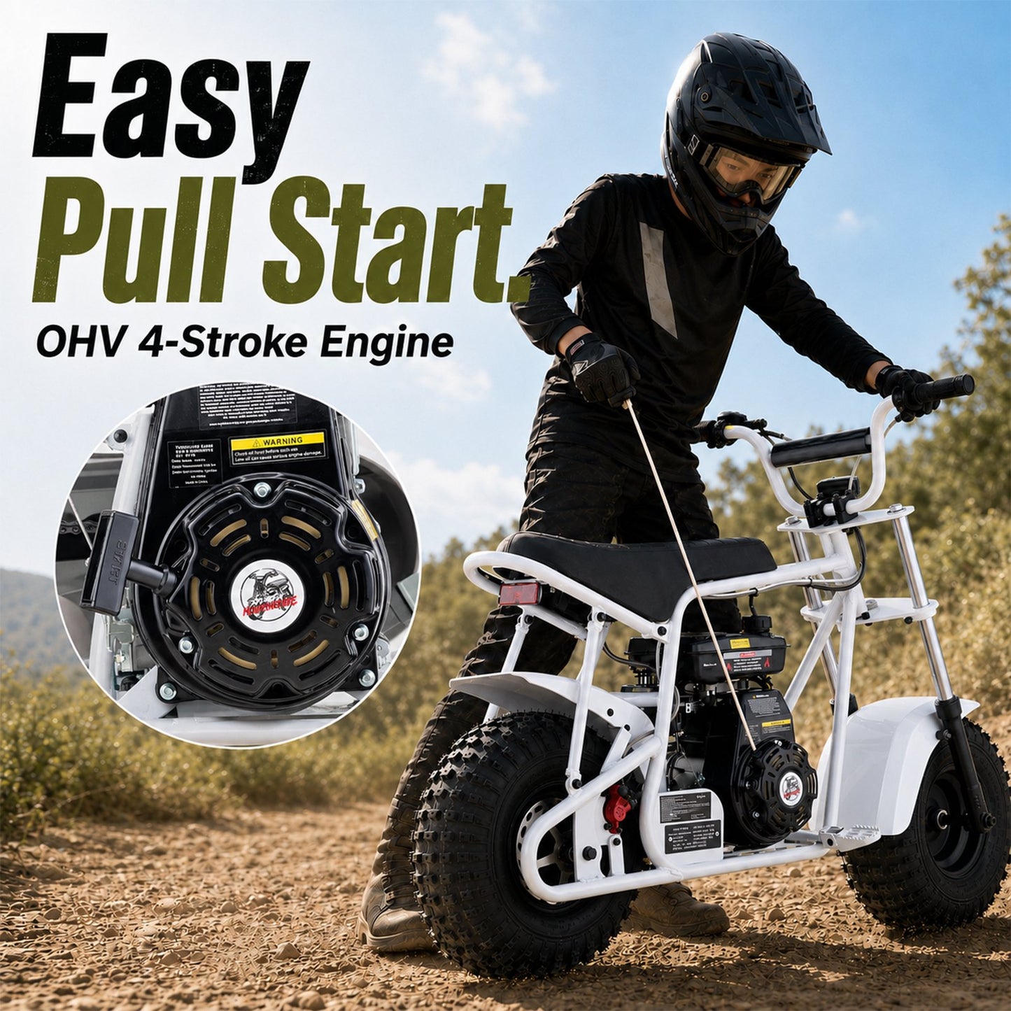Aoemoe 105CC Dirt Bike, 30 MPH High-Speed Off-Road Motorcycle, White