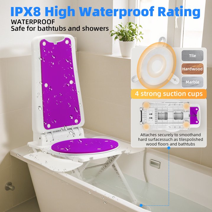 Electric bath chairs for seniors,Electric Height Adjustable,Swivel 360º,Supports up to 308 lbs,Gifts for elders(Purple)