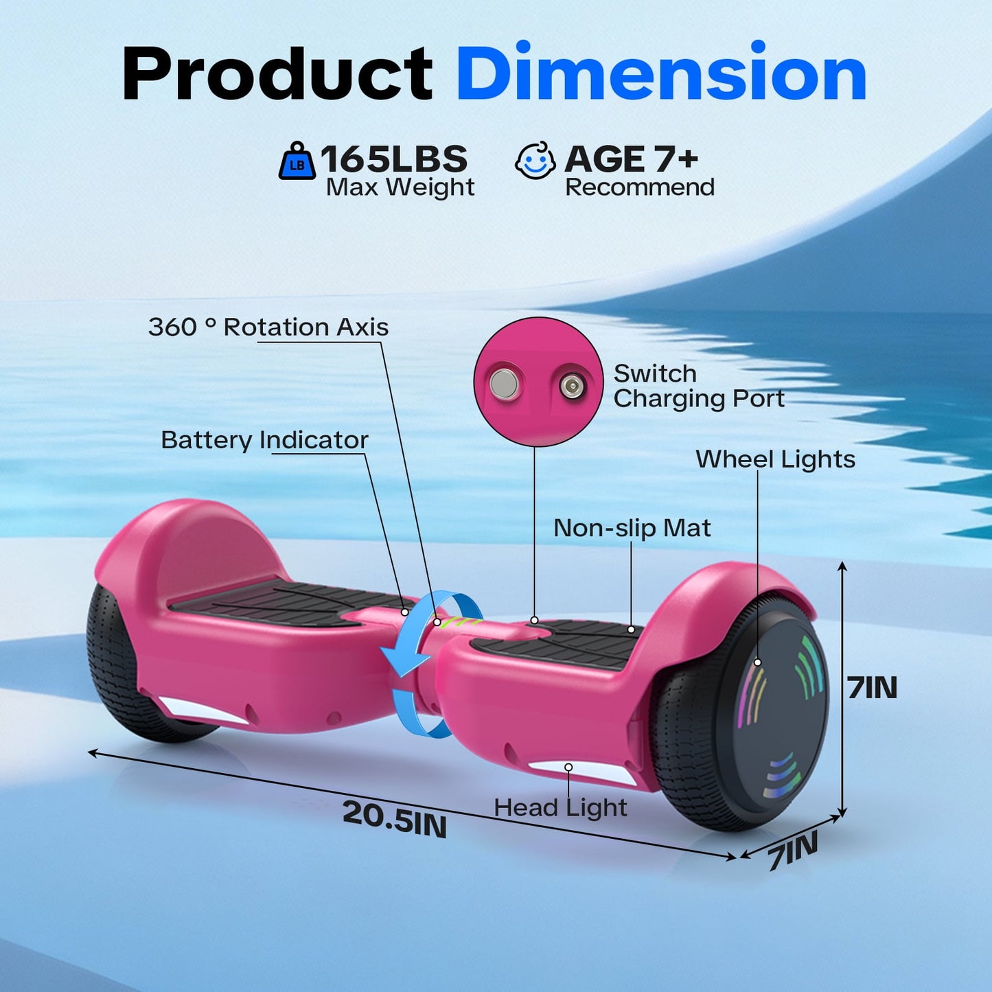 Tcdjtc Hoverboard with Bluetooth and Led Lights, Balance Board for Kids, Kids Outdoor Toys with 9 Mph Max Speed, All Terrain Hoverboard with UL 2272 Safety Standard