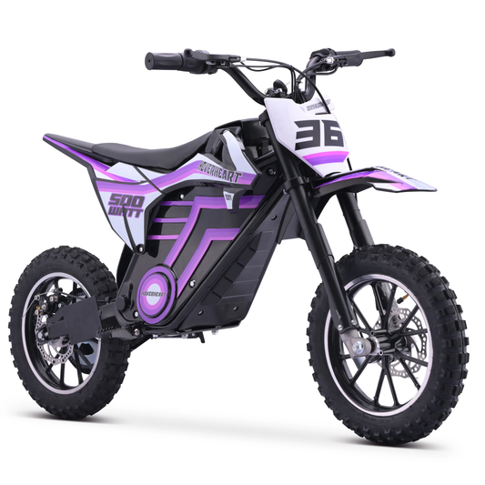 QEASET electric dirt bike, 500W kids dirt bike for Boys Girls Age 8-14, Purple