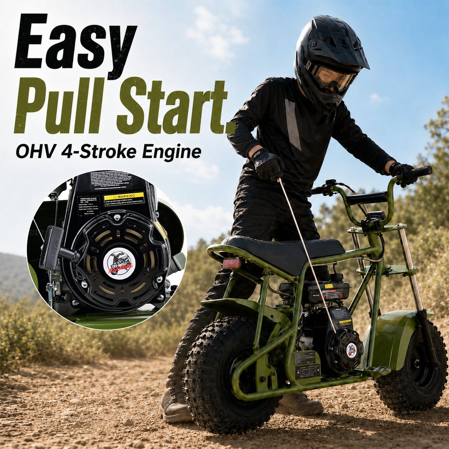 Aoemoe 105CC Dirt Bike, 30 MPH High-Speed Off-Road Motorcycle, Green