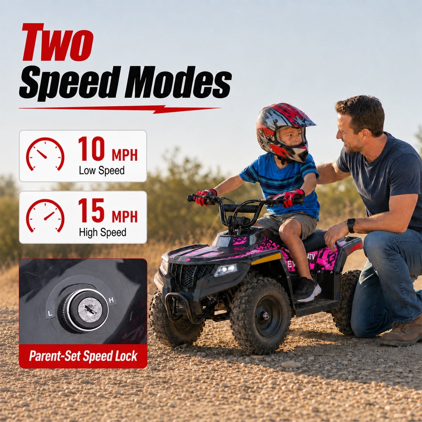 36V Electric Four Wheeler,IVFJFV 500W Four Wheel with Disc Brake Off-Road Ride On Vehicle, Dual Speed Lock &Dual Speed 10mph Low /15mph High All Terrain Ride On Vehicle for Teen Riders,PINK
