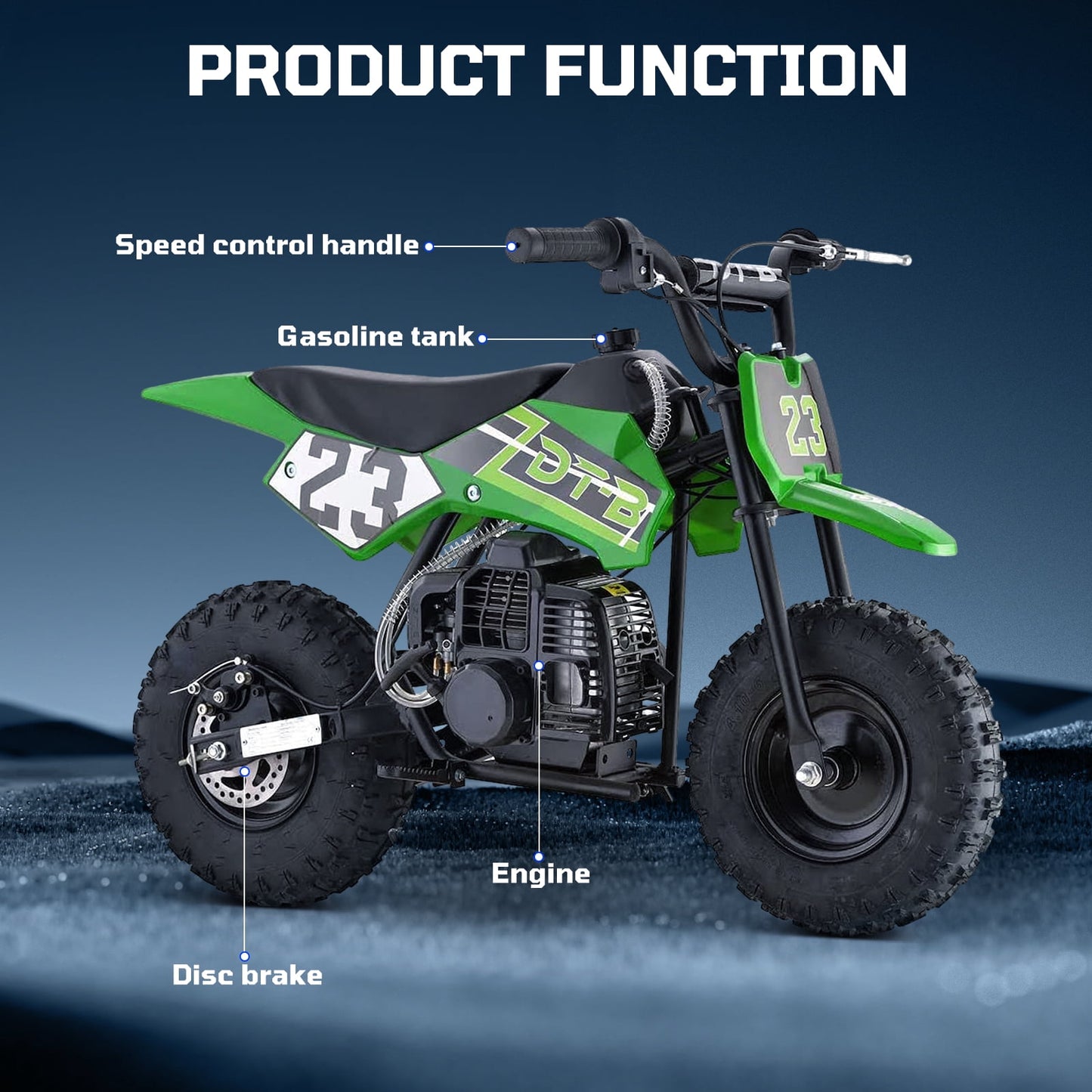 Aoemoe Mini Kid Dirt Bike, 49 CC 2-Stroke Gas Bike with Off-Rode Tire, Suspensions, Disc Brakes, Max Load 160Lbs, Up to 20Mph, EPA Approved