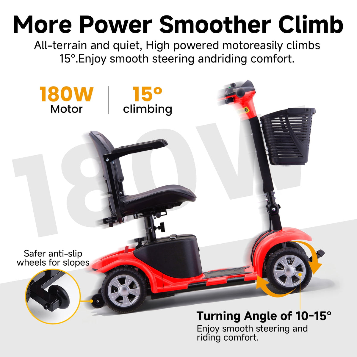 Ostrina All-Terrain Mobility Scooter with USB Charge,300lbs Foldable Powered Wheelchair for Adult,Compact Heavy Duty Mobile for Travel,Removable Battery,Red