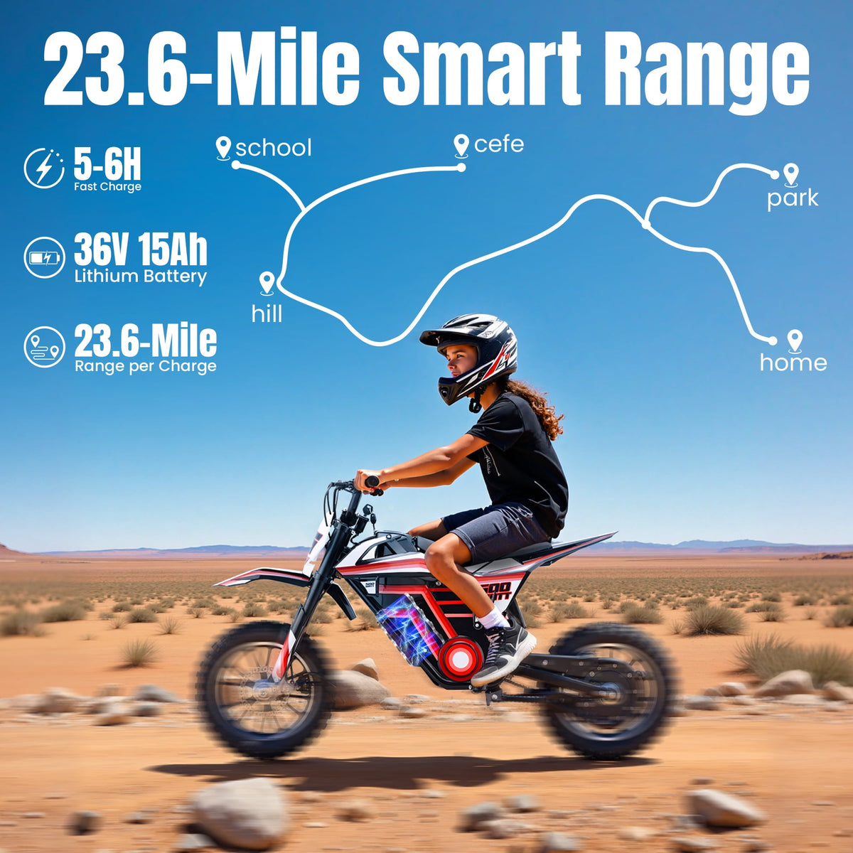 Arshin 500W Electric Dirt Bike for Kids Ages 8-14,23 Mile Range,15 MPH Adjustable,Zero Maintenance! Ideal Off-Road Birthday Gift with Dual Suspension,Disc Brake,165 Lbs Load(Red)