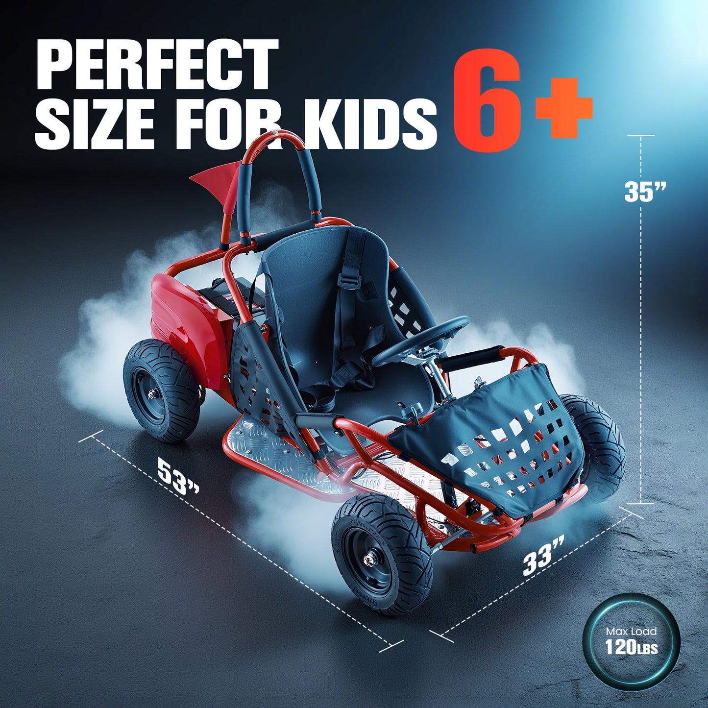 Aoemoe 48V Electric Go-Kart 1000W Brushless Speed Machine, 20 mph Top, 13" All-Terrain Tires, Tubular Steel Frame, 3-Step Lock, Hydraulic Disc Brake,Red