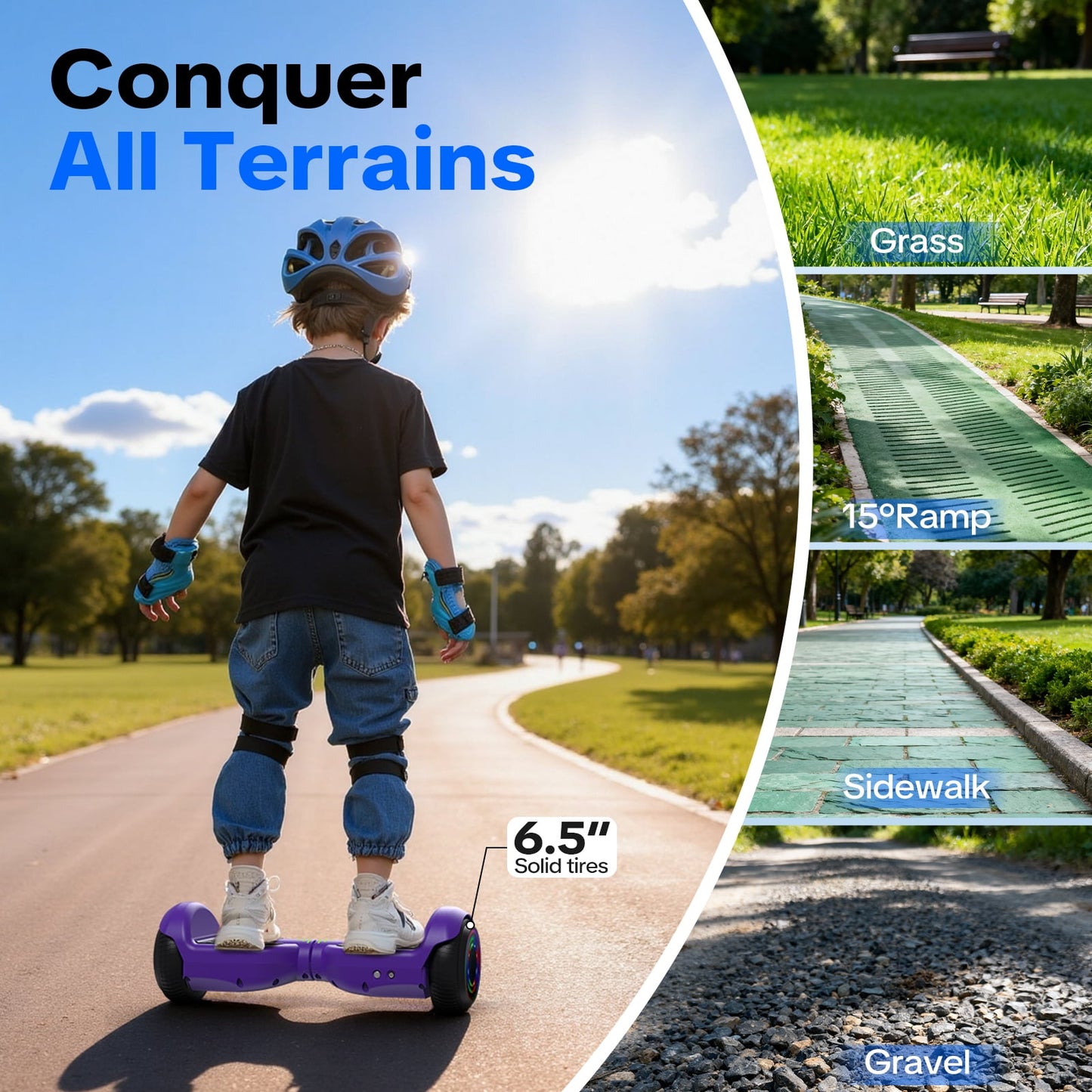 Tcdjtc Hoverboard with Bluetooth and Led Lights, Balance Board for Kids, Kids Outdoor Toys with 9 Mph Max Speed, All Terrain Hoverboard with UL 2272 Safety Standard