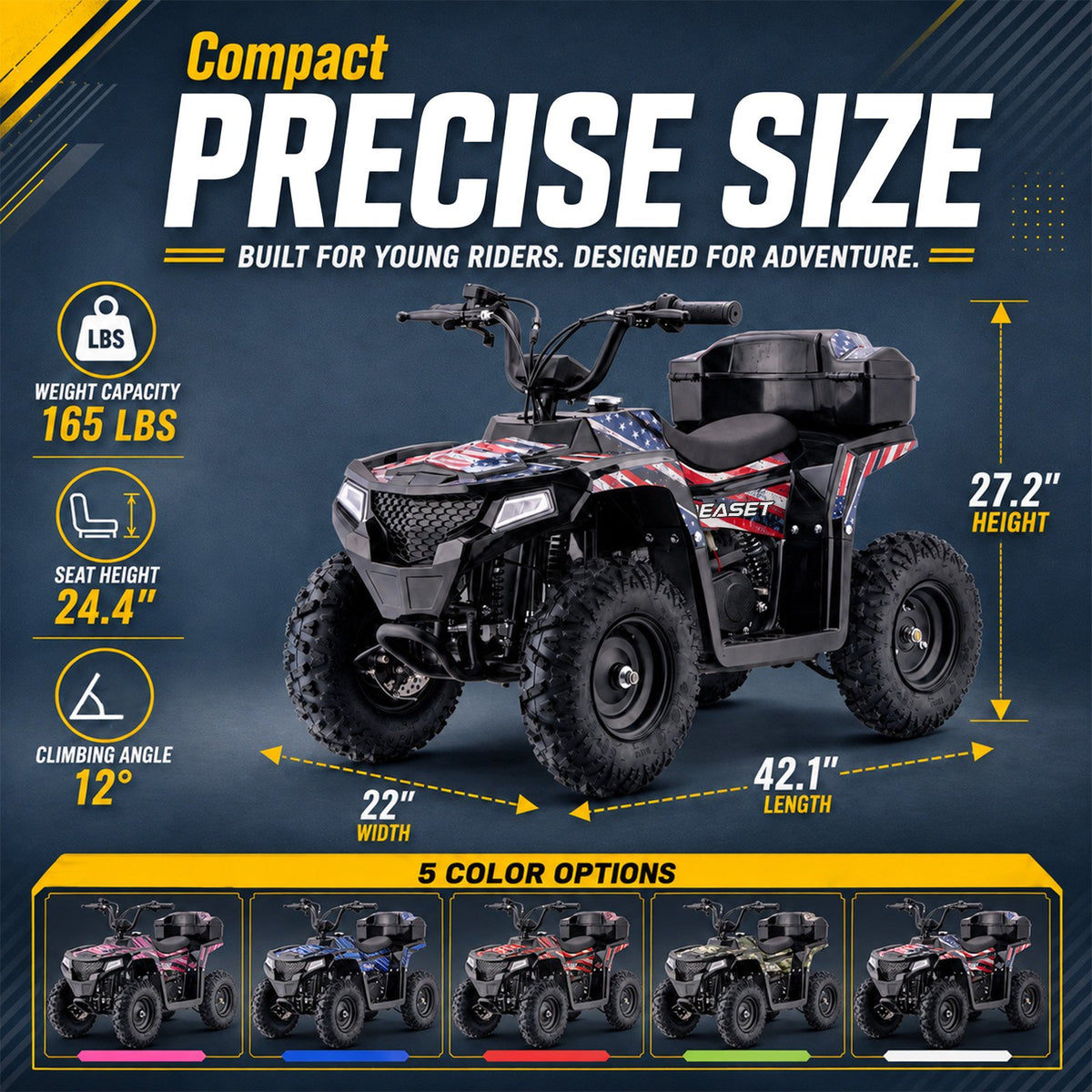 39cc Teen Gas ATV, Gas Powered 4 Wheeler for Teens 13+, 4-Stroke Beginner ATV, Up to 15 MPH, Adjustable Speed, Safety Switches, Front & Rear Brakes Flag