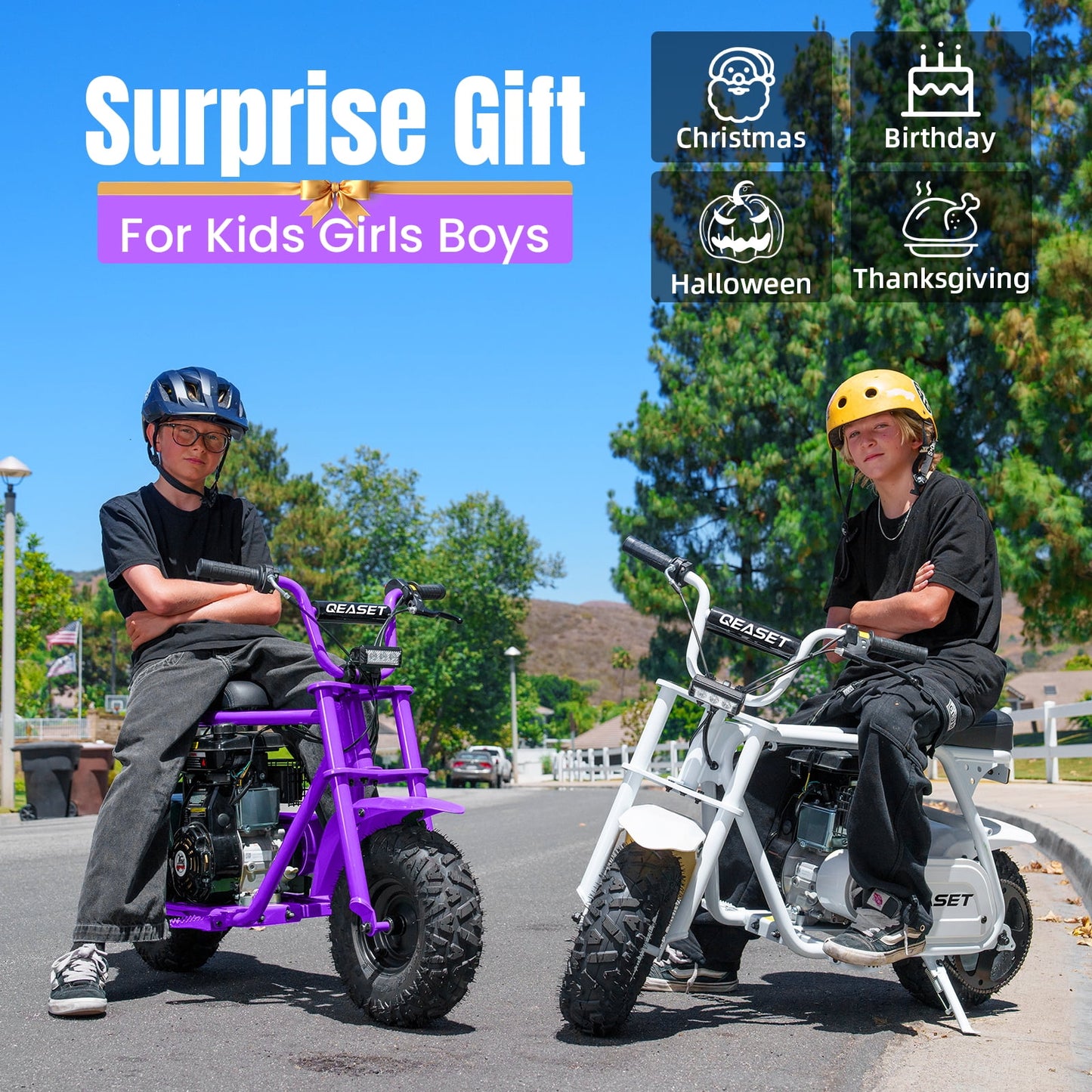 QEASET Mini Dirt Bike – 30 km/h 4-Stroke Off-Road Motorcycle for Teens & Adults,Purple