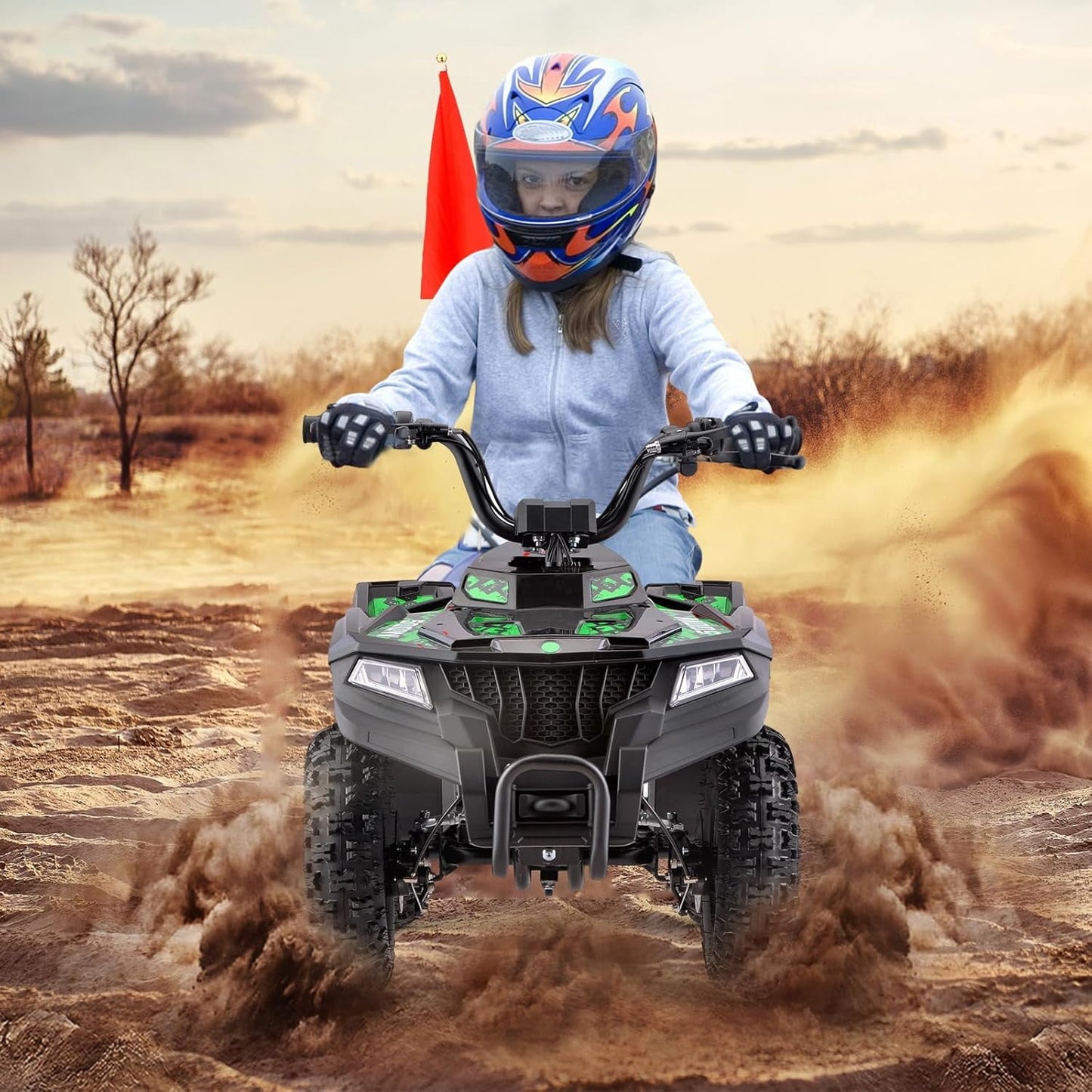 36V Electric 500W Motor 4-Wheeler with Front & Rear Suspension, IVFJFV Electric 4-wheel Off-Road Tires & Safety Flag & LED Headlights,Power Ride on Car for Age 8-14