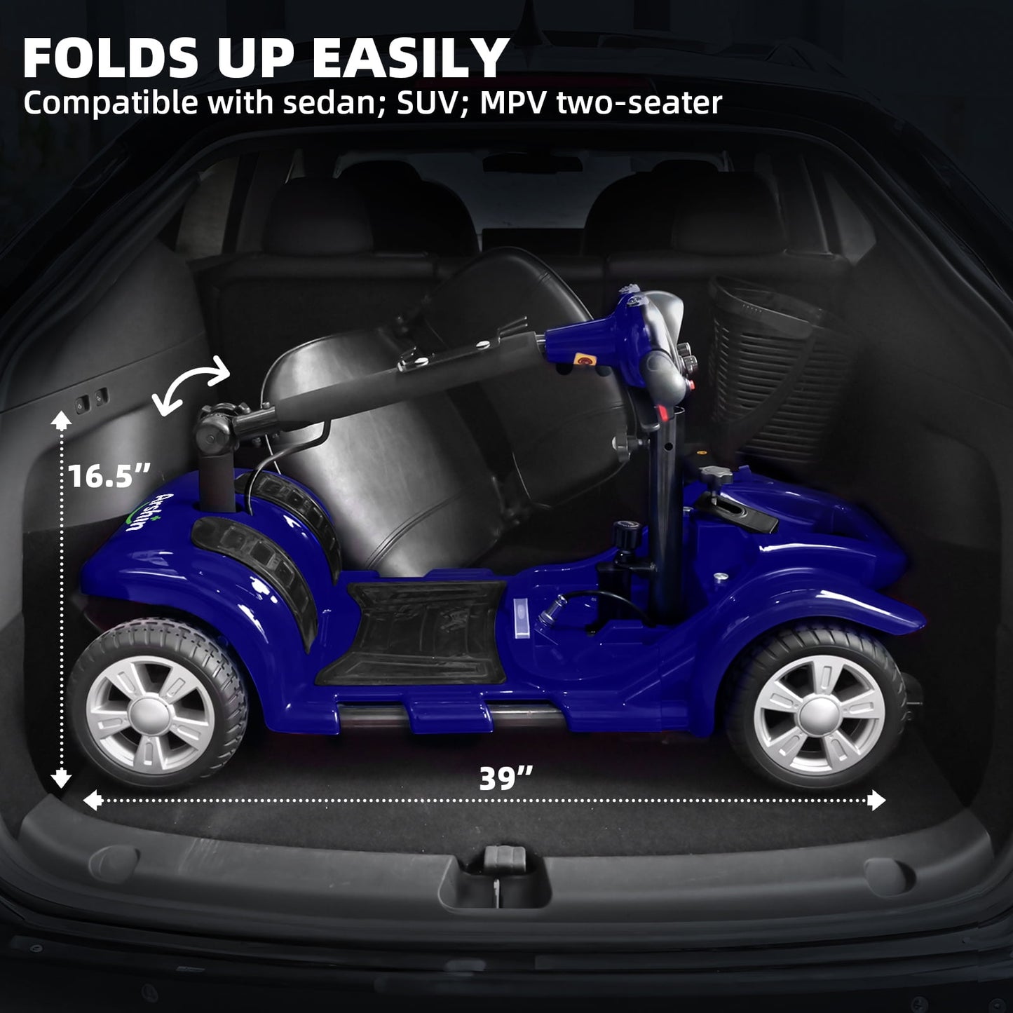 Arshin Mobility Scooters for Seniors,4 Wheels Mobility Scooters Lightweight and Portable,180W 24V Motor,Suitable for Travel,Adults,Elderly(Blue)