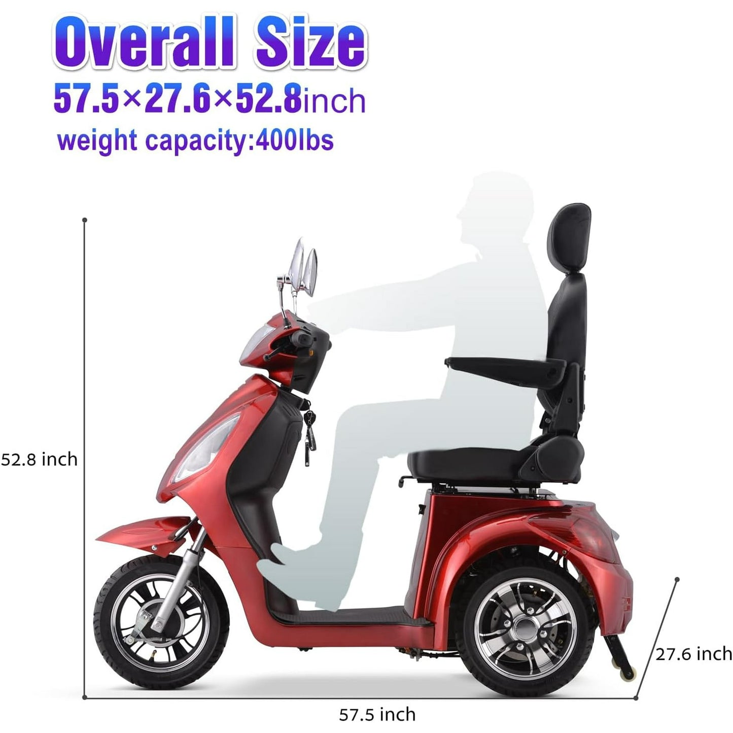 QEASET 3 Wheels Mobility Scooter For Seniors, Adults, Handicapped, Mother's Day Gift