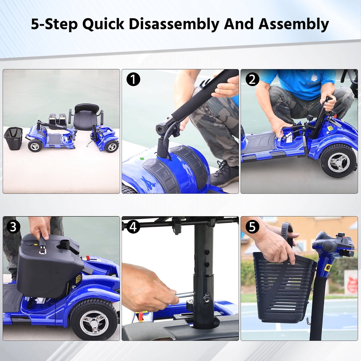 Arshin Upgrade 4 Wheels Mobility Scooters for Seniors & Adult,Foldable Mobility Wheelchair for Adult,All Terrain Motorized Scooters with 300 LBS,Long Travel Range,Basket,Rotating Seat,Blue
